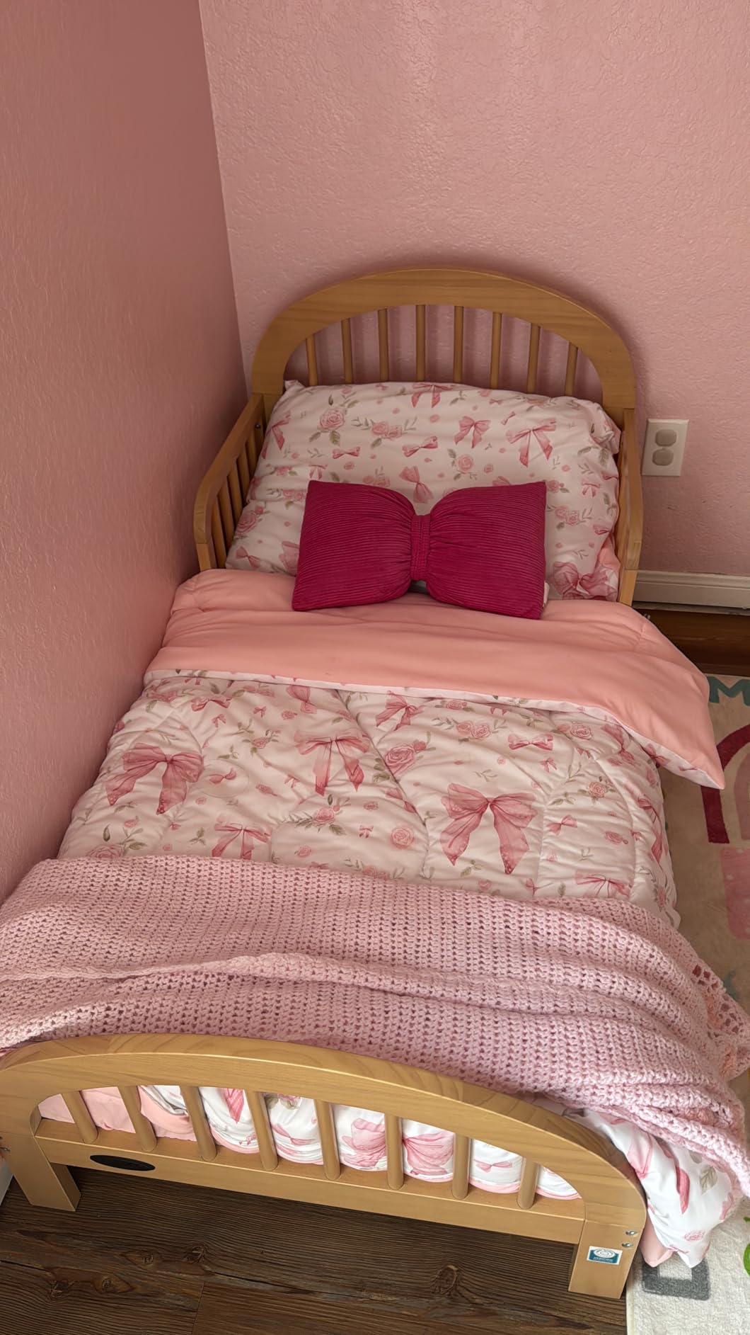 Graco Olivia Toddler Bed (Driftwood) - GREENGUARD Gold Certified, Includes Toddler Safety Guardrails, Fits Standard Crib & Toddler Mattress, Stylish Arched Design customer photo 2
