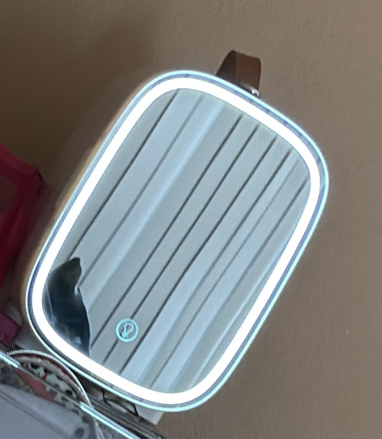 Mini Fridge for Bedroom, 4 Liter/6 Can Skincare Fridge With LED Mirror & Leather Carrying Handle, 12v AC/DC Cooler & Warmer Portable Small Refrigerator (White) customer photo 2