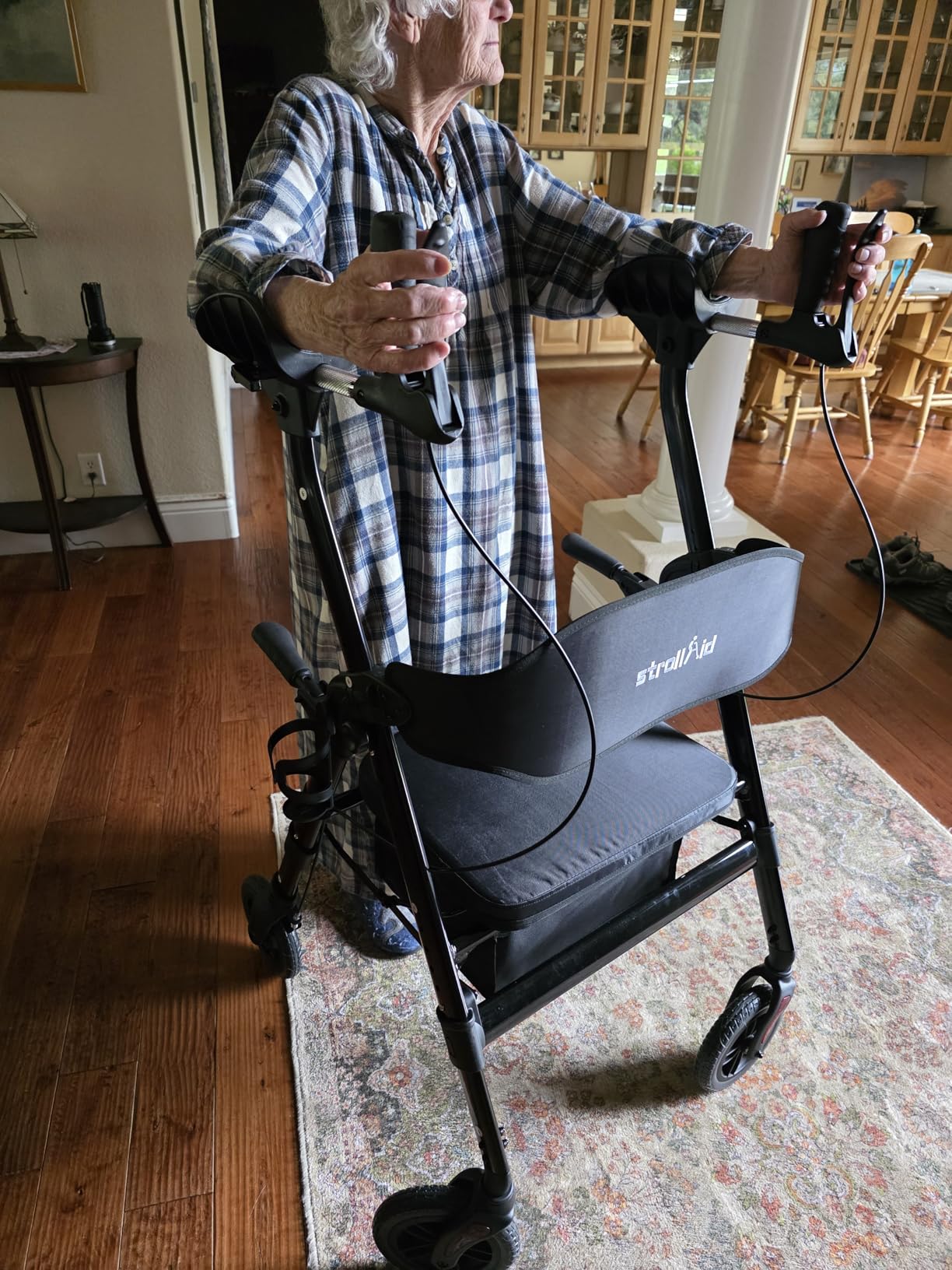 ELENKER All Terrain Heavy Duty Upright Walker with Extra Wide Seat, Foldable Aluminum Bariatric Stand Up Rolling Walker, 10