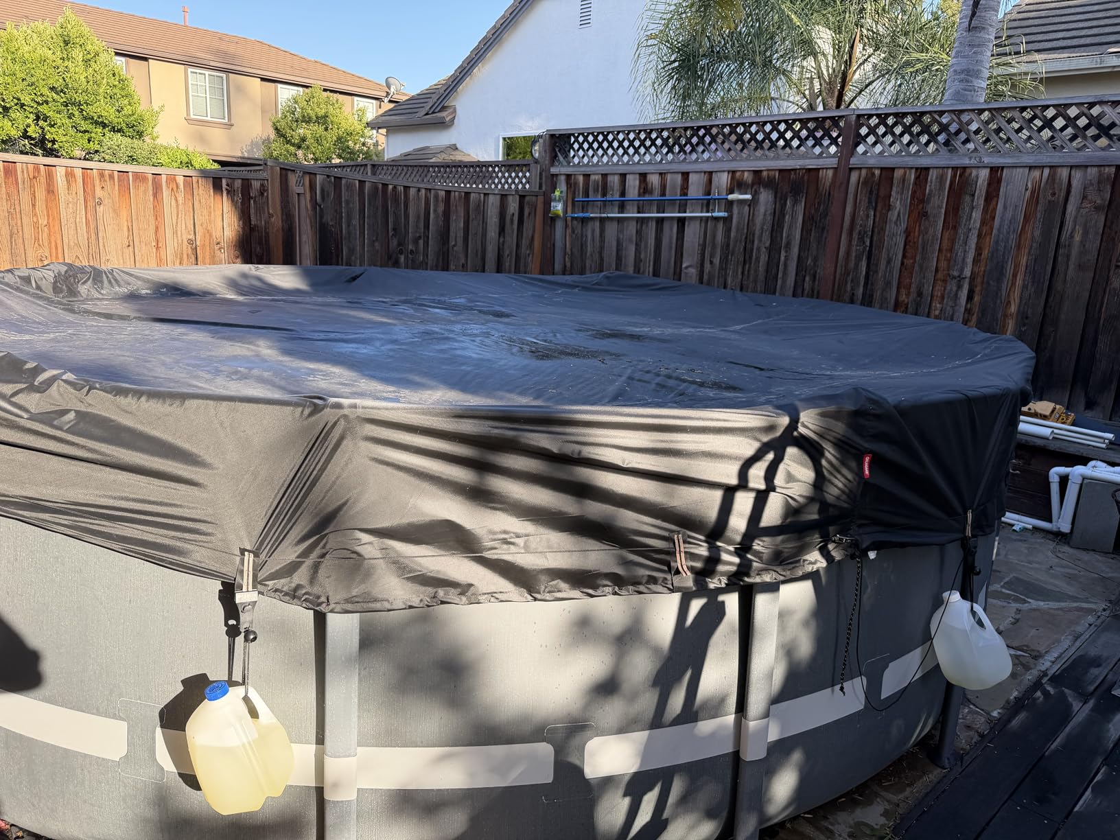 QH.HOME 18ft Round Pool Cover, Ultimate Windproof & Tear-Resistant Fabric, Snug Fit with Patented Ratchet & Weight Rings, Solar Pool Cover for Above Ground Pools, Blocks Leaves & Waterproof customer photo 1