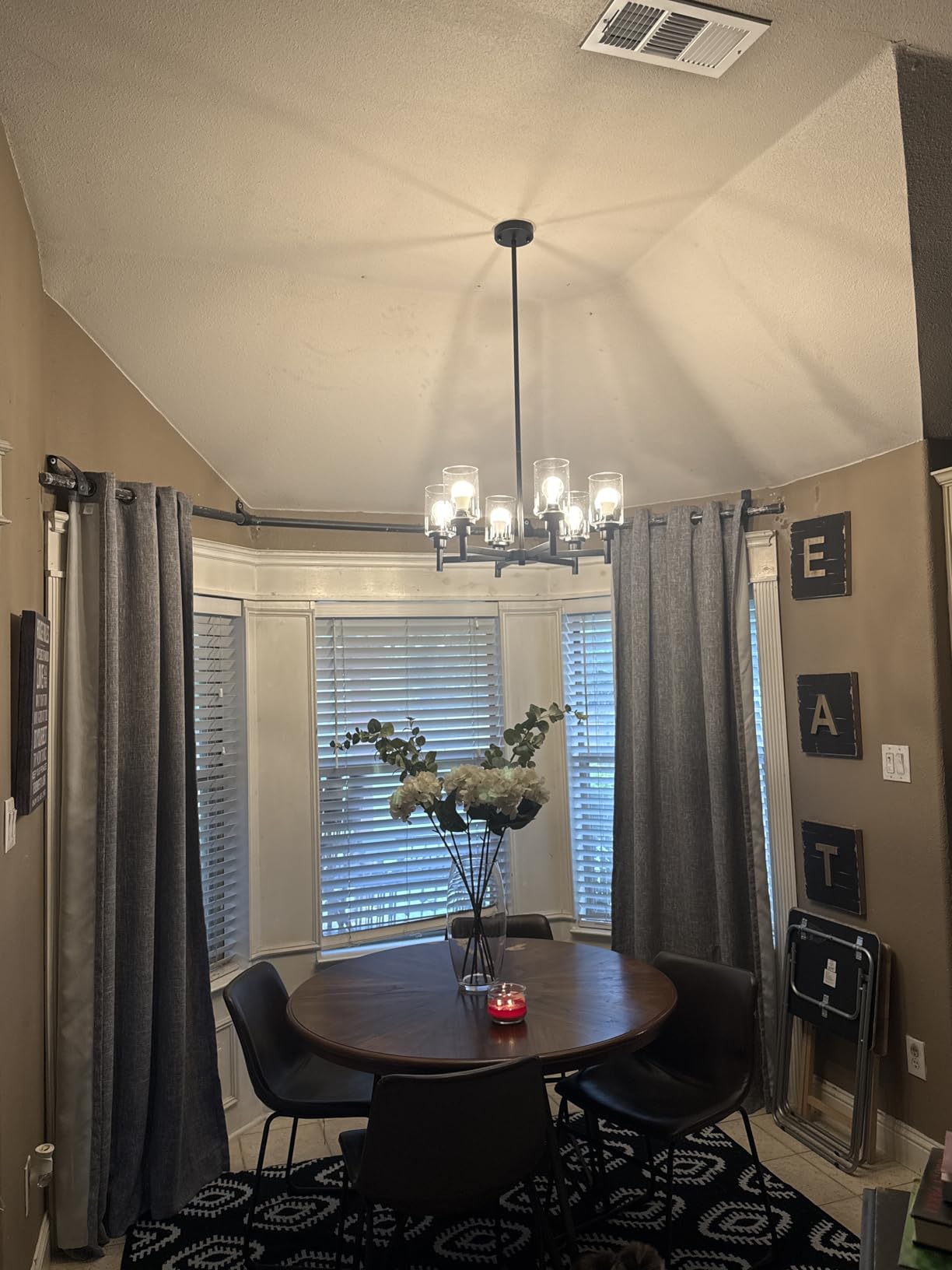 Black Chandelier, 6 Light Farmhouse Chandeliers for Dining Room Light Fixtures Over Table, Industrial Hanging Lighting with Clear Glass Shade for Living Room Kitchen Island Bathroom Entryway Bedroom customer photo 1