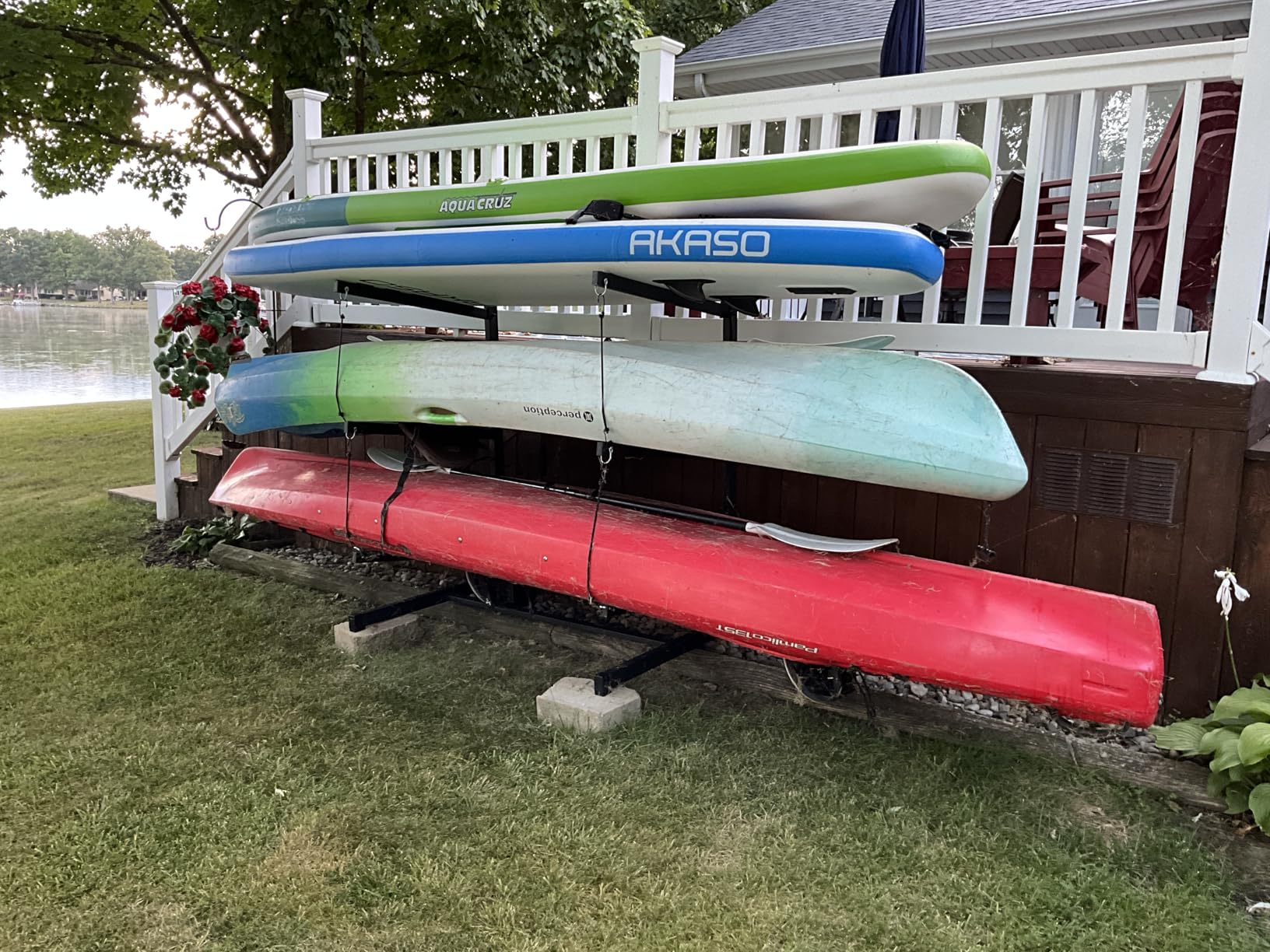 JY PERFORMANCE Kayak Storage Rack, Freestanding Heavy Duty 3-Tier Rack for Kayaks Canoes SUP Paddleboards, Indoor Outdoor Garage Dock Shed Weather-Resistant Kayak Holder customer photo 2