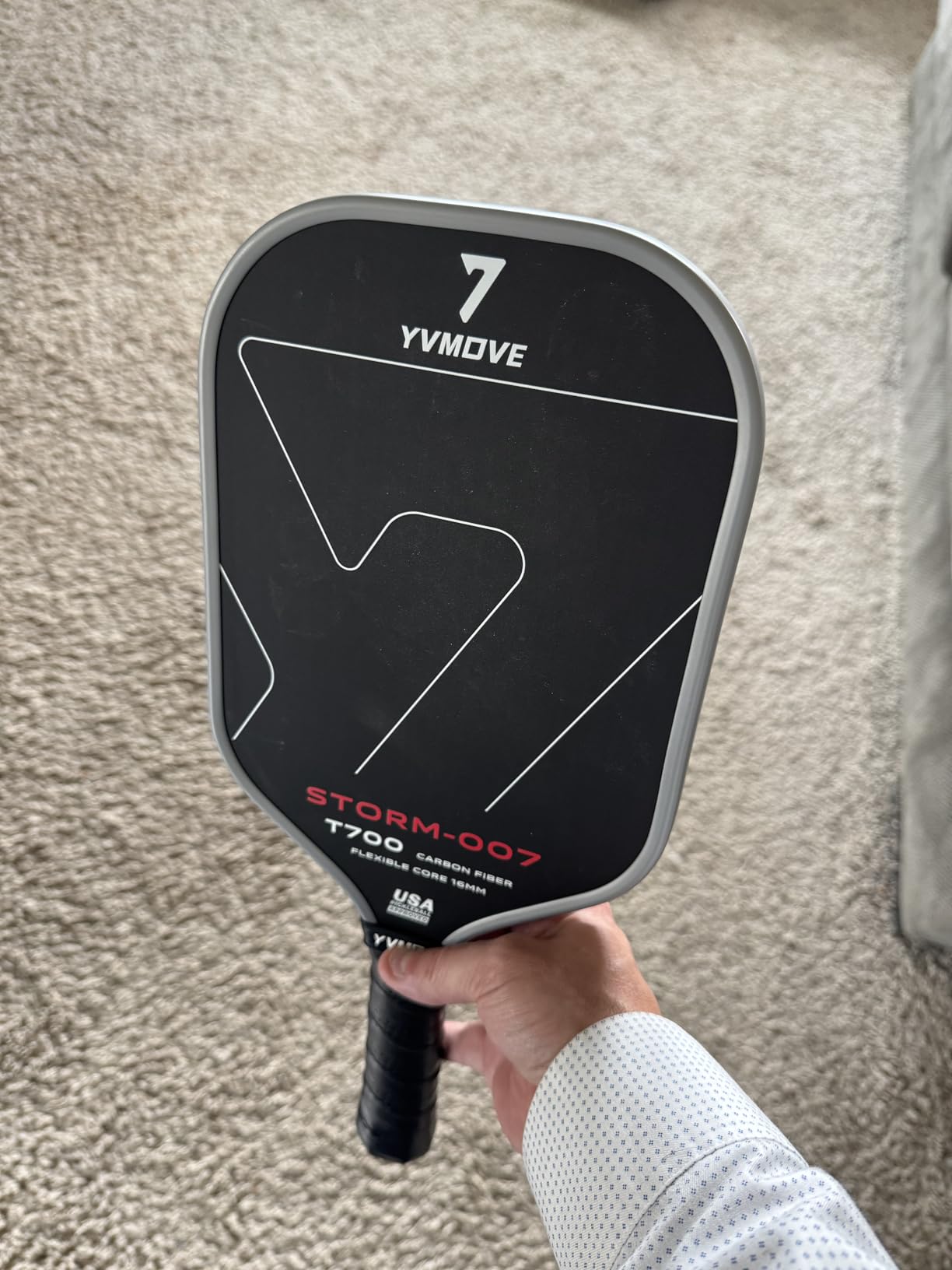 YVmove T800 Carbon Fiber Pickleball Paddle with 16mm Dynamic Core, Premium Pickle Ball Thermoformed Unibody, Elongated Shape, Enhanced Power & Ultimate Spin, USAPA Approved customer photo 2