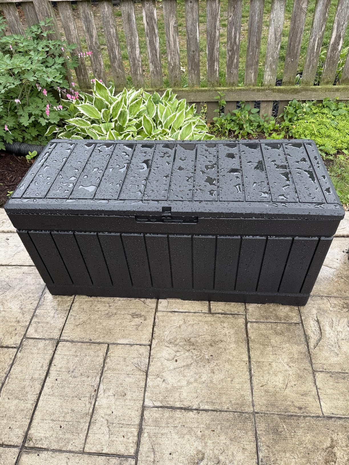 Devoko 78 Gallon Deck Box, Waterproof Resin Outdoor Storage Box for Outside and Patio, Outdoor Storage Bench Lockable for Patio Furniture, Garden Tools and Pool Supplies (Black, 78 Gallon) customer photo 2
