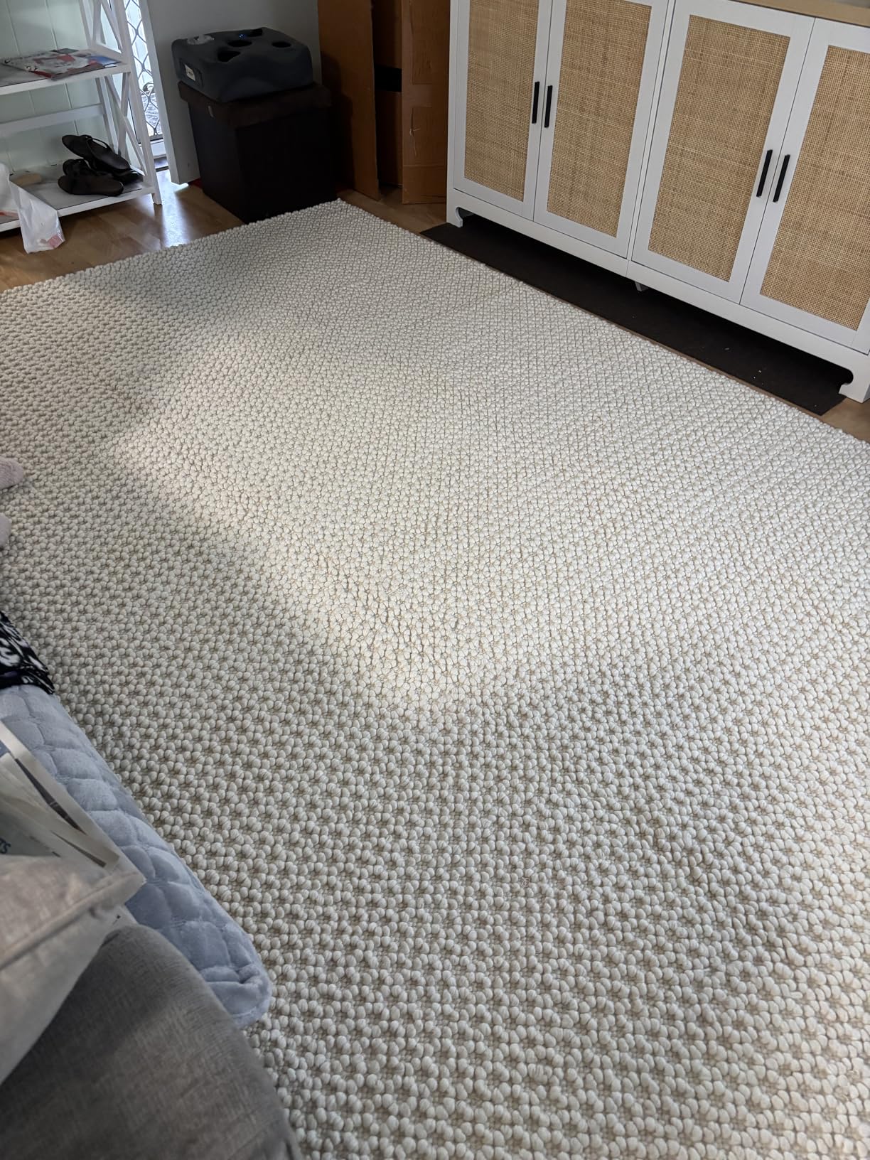 Handwoven Wool Area Rug - Hand Woven Natural Carpet Rugs- Bedroom Living Room Dining Room (Ivory- 6'x9') customer photo 1