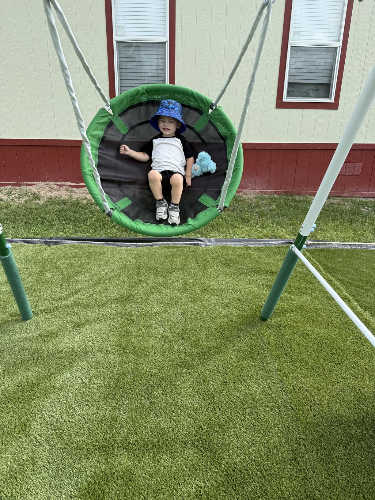 Sportspower Bayside 7-in-1 Outdoor Backyard Metal Swing Set for Kids, 1000 lb Capacity, Teeter-Totter, Swing, Saucer, Standing Swing, Trapeze, Glide Ride & 5 ft Slide customer photo 1