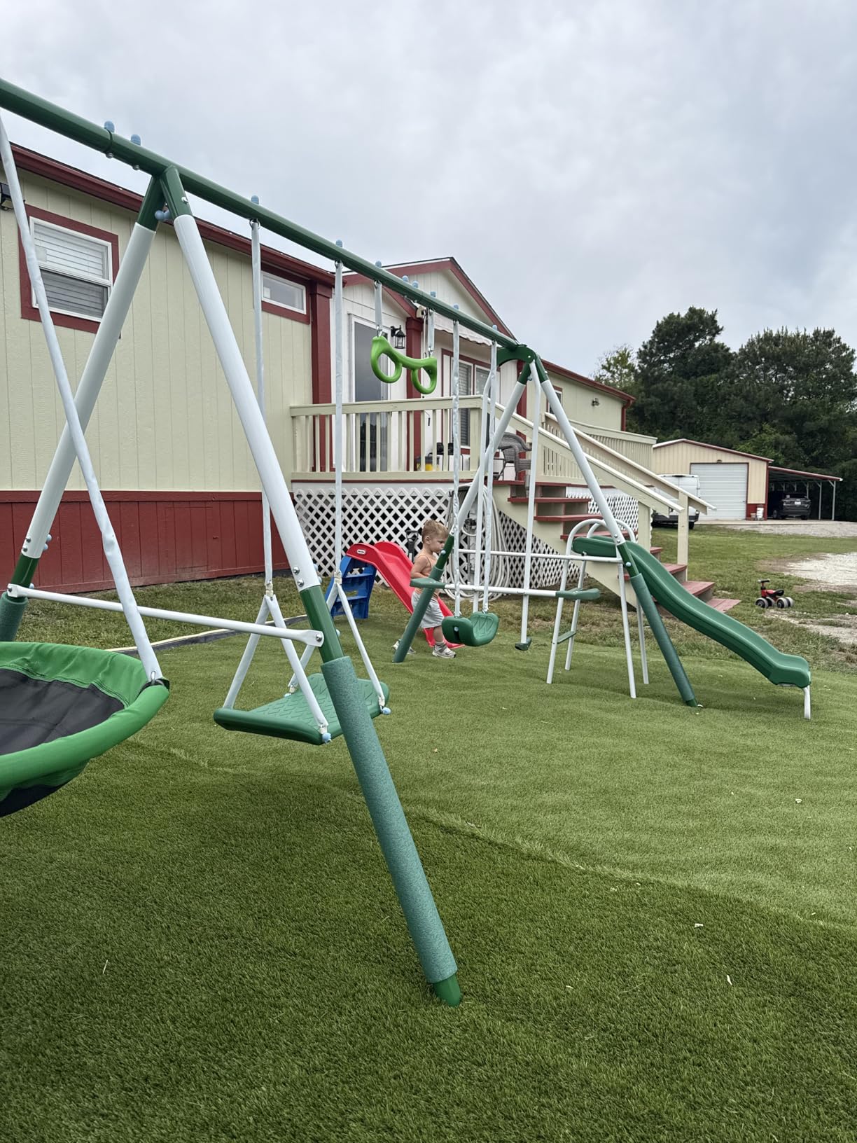 Sportspower Bayside 7-in-1 Outdoor Backyard Metal Swing Set for Kids, 1000 lb Capacity, Teeter-Totter, Swing, Saucer, Standing Swing, Trapeze, Glide Ride & 5 ft Slide customer photo 2