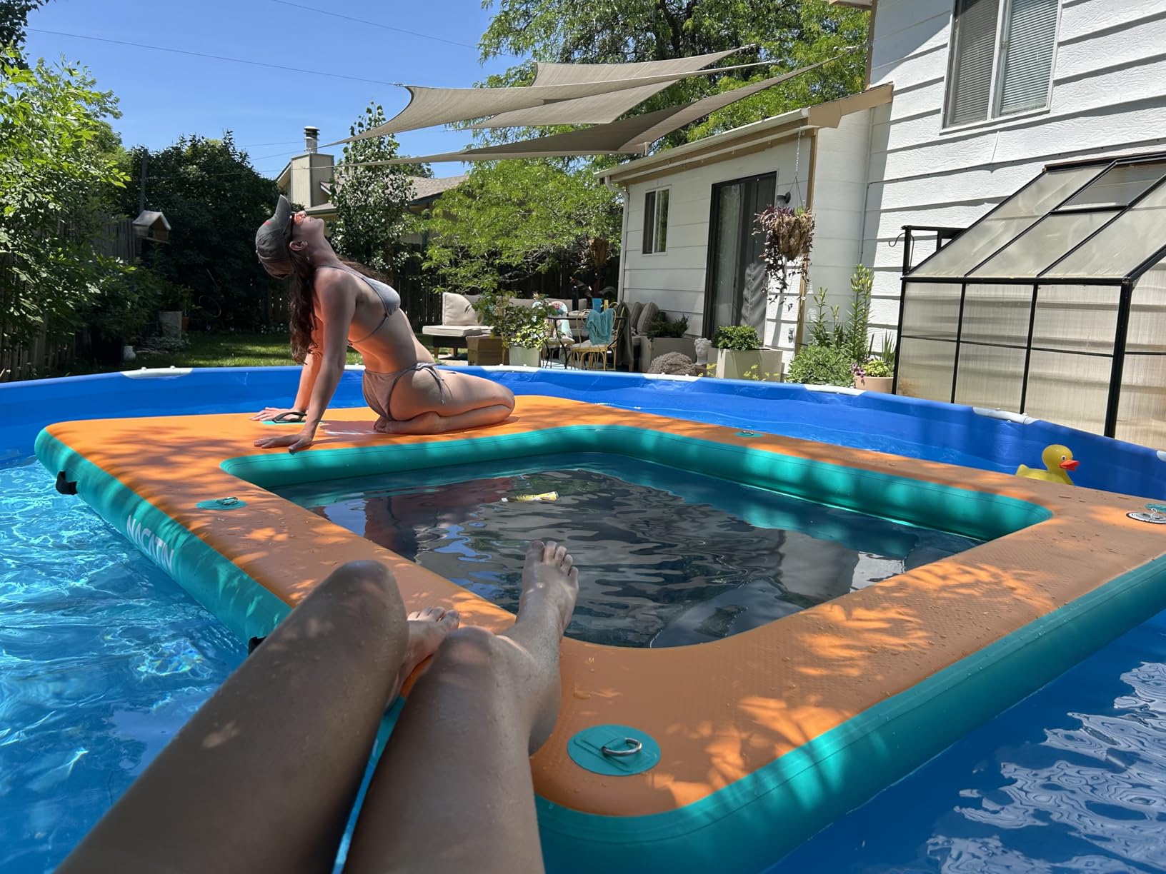 Inflatable Floating Dock, 10 x 7.2FT / 6 x 5FT Portable Inflatable Island Platform, fit 6-8 People with Mesh Swim Area, Air Pump, Repair Kit & Carry Bag, for Swimming, Lake, Pool, Beach customer photo 2