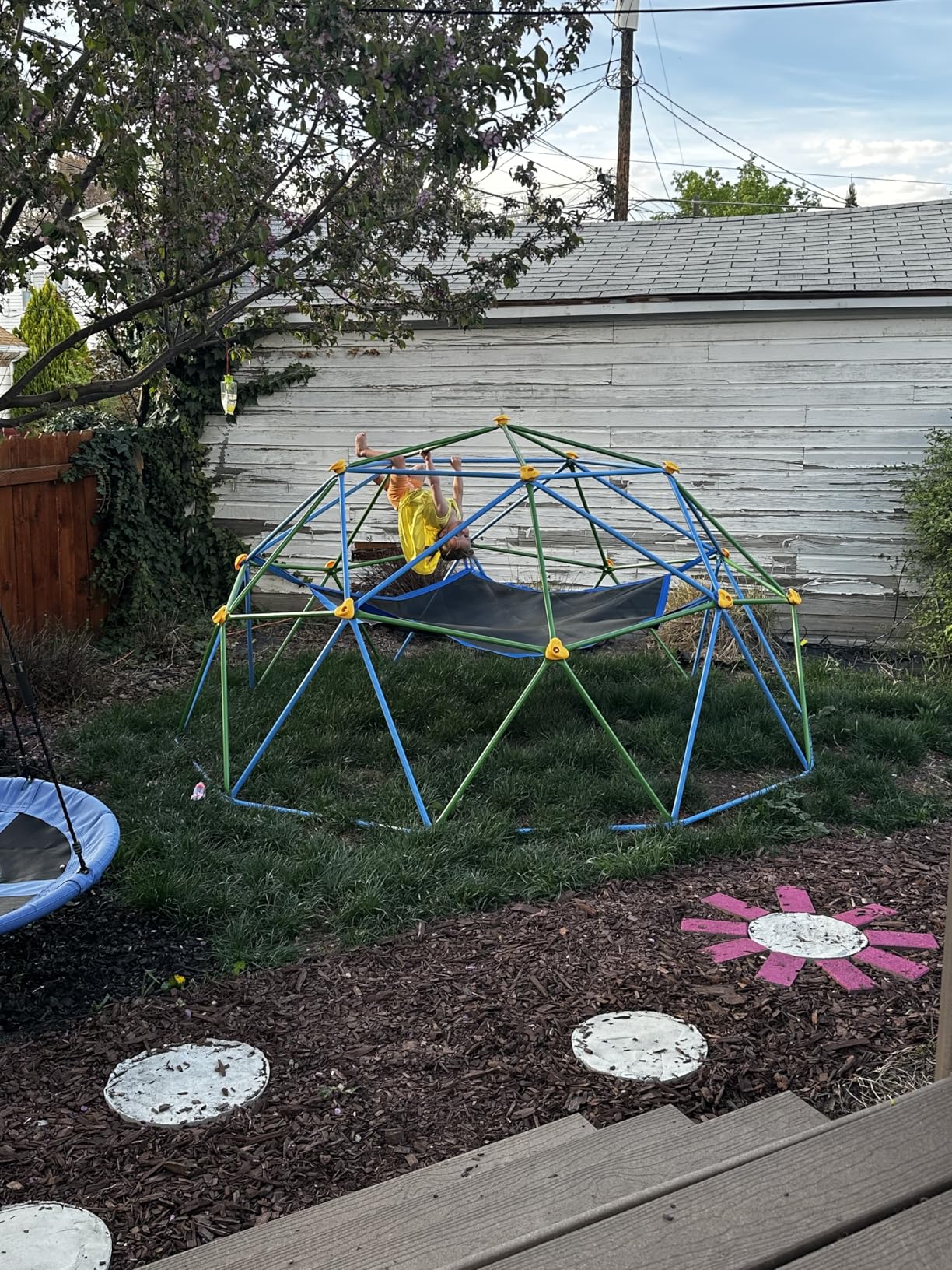 Gardenature 10FT Climbing Dome with Hammock, Outdoor Jungle Gym for Kids, Geometric Dome Climber Supporting 880 Lbs Anti-Rust Metal Outdoor Play Structure ASTM Approved Blue & Green customer photo 2