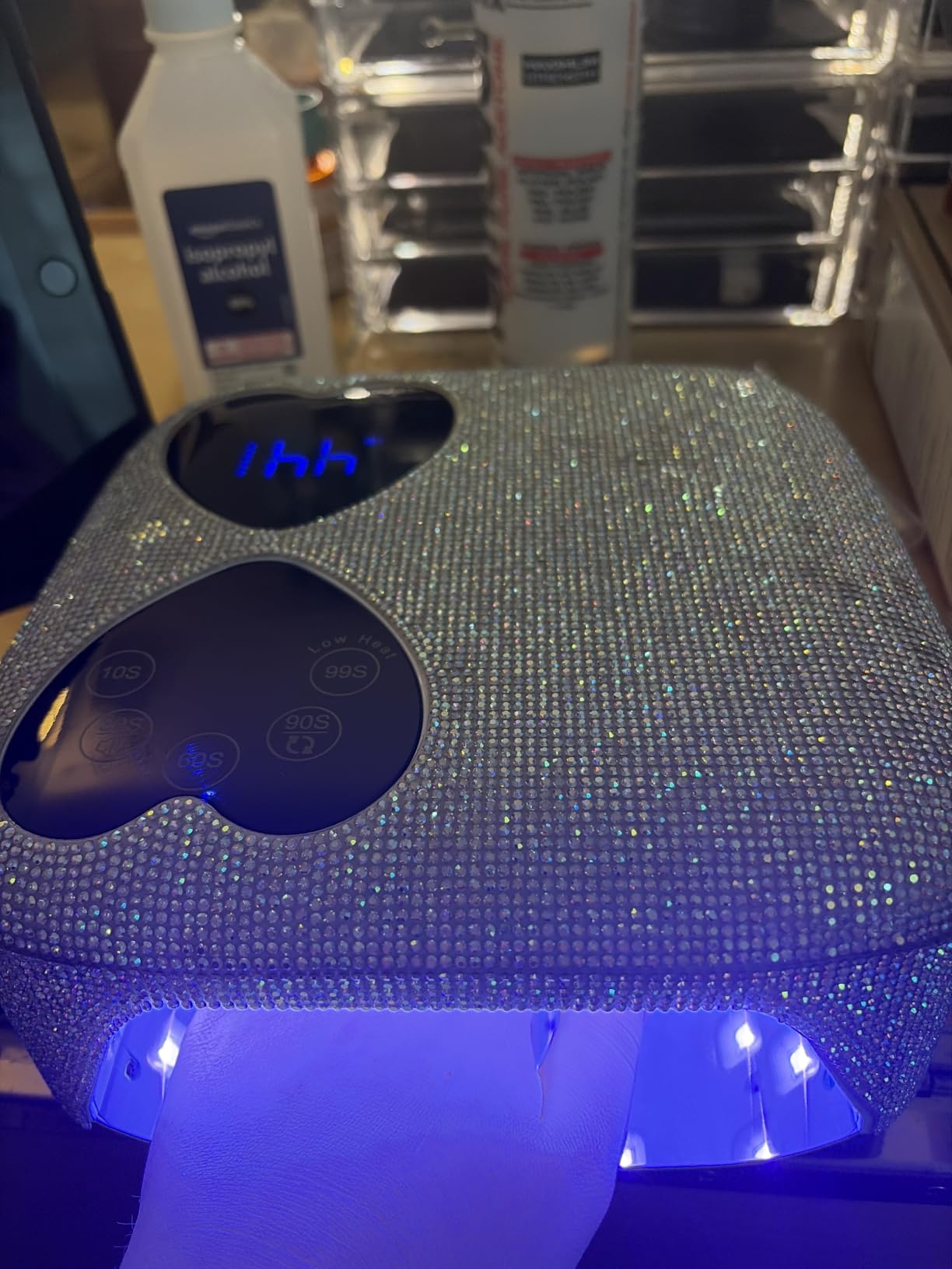 UV LED Nail Lamp Cordless, HUITINE 80W Rechargeable UV Light for Gel Nails, Professional Gel Light Dryer with 5 Timers & Mirror Base, Sparkling Rhinestones Diamond Curing Lamp for Salon & Home customer photo 1