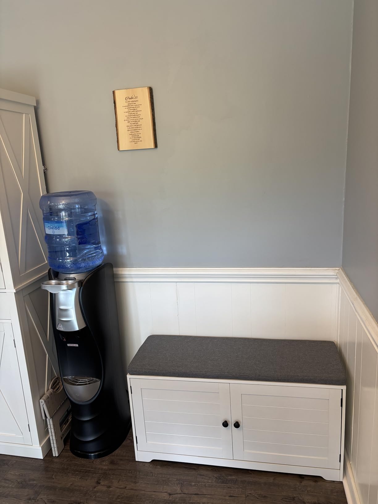 VASAGLE Shoe Storage Bench with Cushion, 3-Tier Entryway Bench with Padded Seat, Doors, Adjustable Shelves, 14 x 39.8 x 20.7 Inches, for Hallway, Bedroom, Cloud White and Dove Gray ULSB044W01 customer photo 2