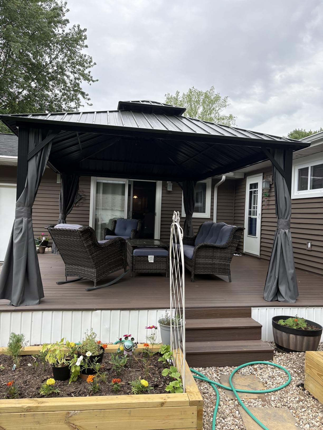 Aoxun 10'x12' Gazebo Hardtop Gazebo with Double Galvanized Steel Roof Outdoor Pavilion with Breathable Netting and Privacy Curtain for Backyard (Gray) customer photo 2