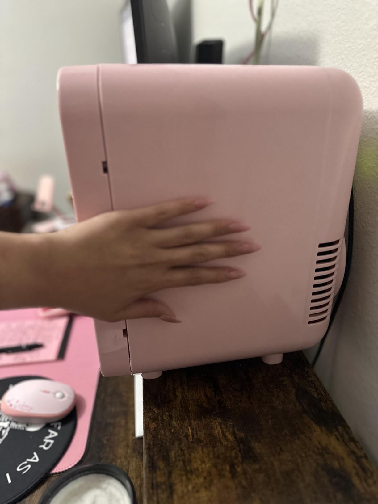BEICHEN Mini Fridge, 6 Liter/8 Can Skincare Fridge, 110V AC/DC Portable Thermoelectric Cooler & Warmer for Skin Care, Cosmetics, Beverage, Food (Pink) customer photo 1