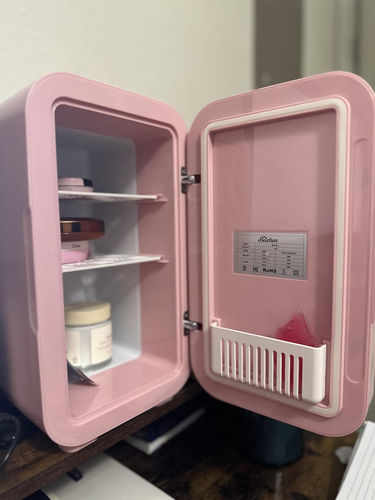 BEICHEN Mini Fridge, 6 Liter/8 Can Skincare Fridge, 110V AC/DC Portable Thermoelectric Cooler & Warmer for Skin Care, Cosmetics, Beverage, Food (Pink) customer photo 2