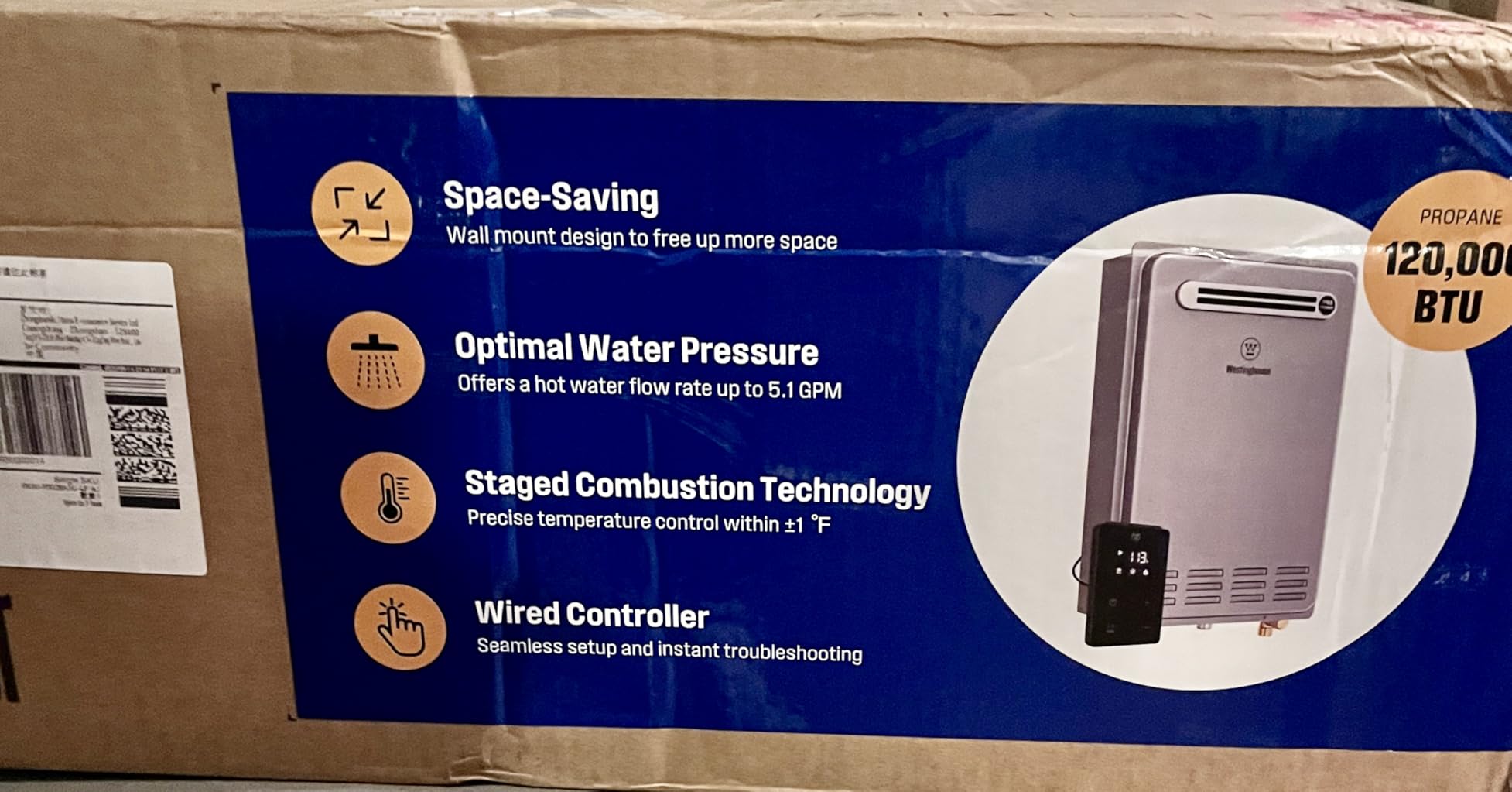 Westinghouse Smart Tankless Water Heater Gas Indoor, 7.9 GPM 180,000 BTU Whole Home Natural Gas Heater, WiFi App Control, ±1°F Temperature Stability, Non-Condensing for 3-5 Fixtures customer photo 1