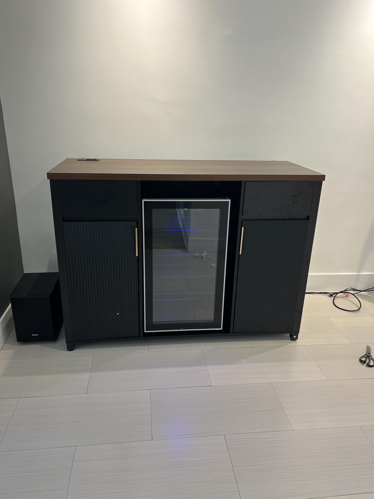 GDLF Large Coffee Bar Cabinet with Fridge Space, Mini Fridge Cabinet with Wine Storage, Buffet Sideboard Table for Home, Fluted Modern Design, 53.2