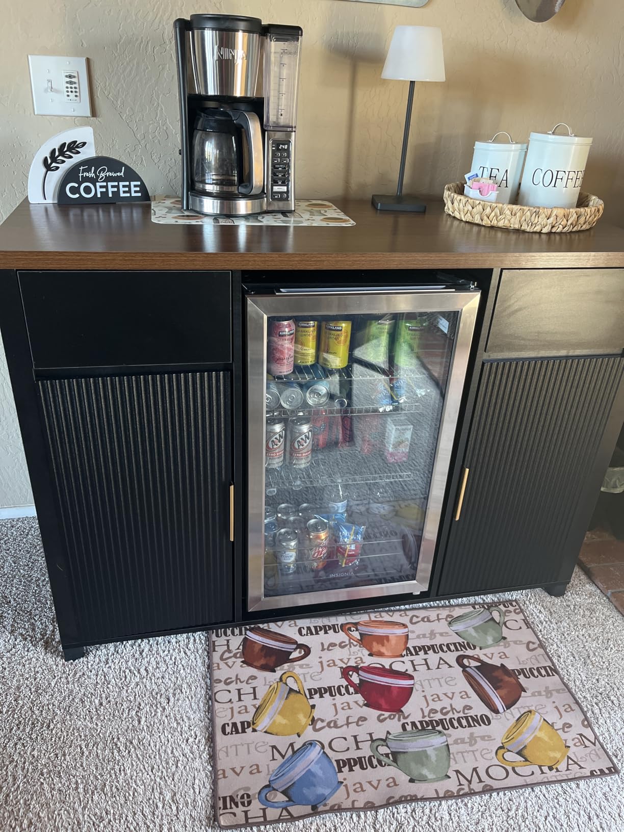GDLF Large Coffee Bar Cabinet with Fridge Space, Mini Fridge Cabinet with Wine Storage, Buffet Sideboard Table for Home, Fluted Modern Design, 53.2
