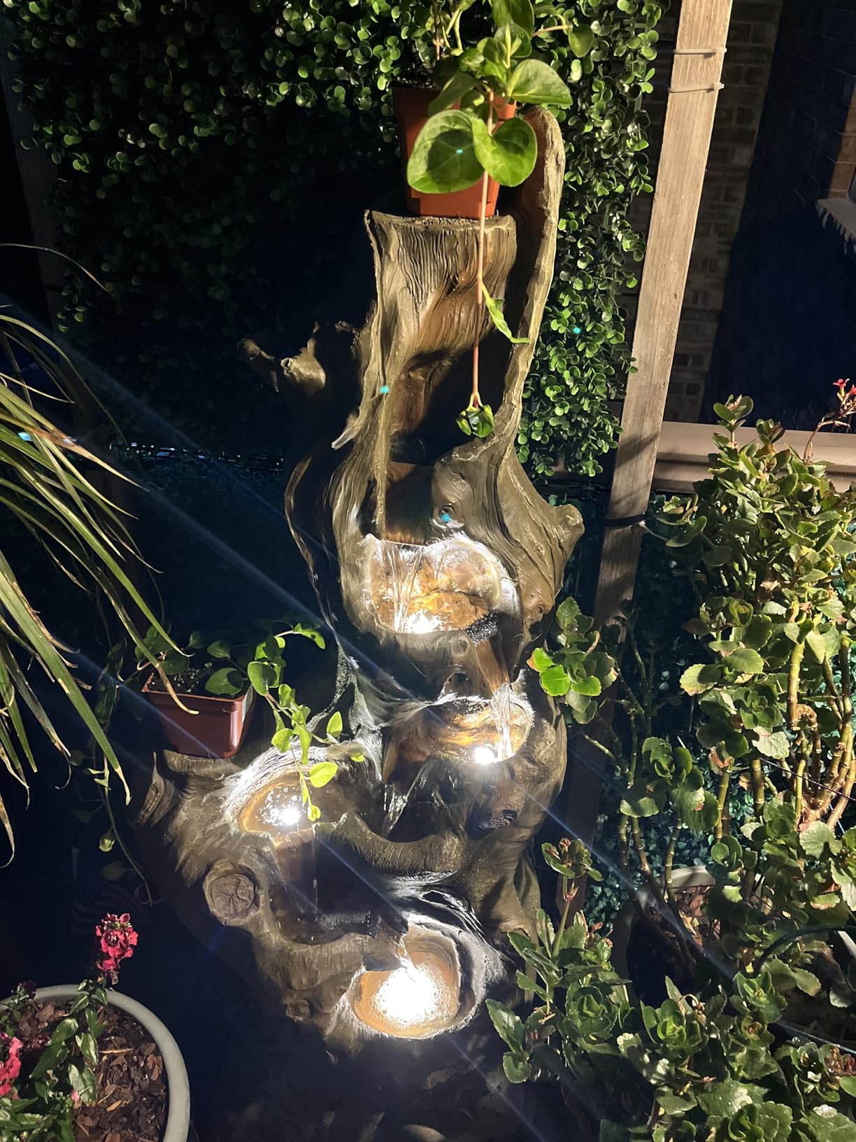 Sunlinua Water Fountain Outdoor 5-Tiers Large Cascading Realistic Tree Trunk Natural Waterfall Outdoor Fountains Resin Imitation Wood with LED Lights for Garden, Patio, Porch customer photo 1