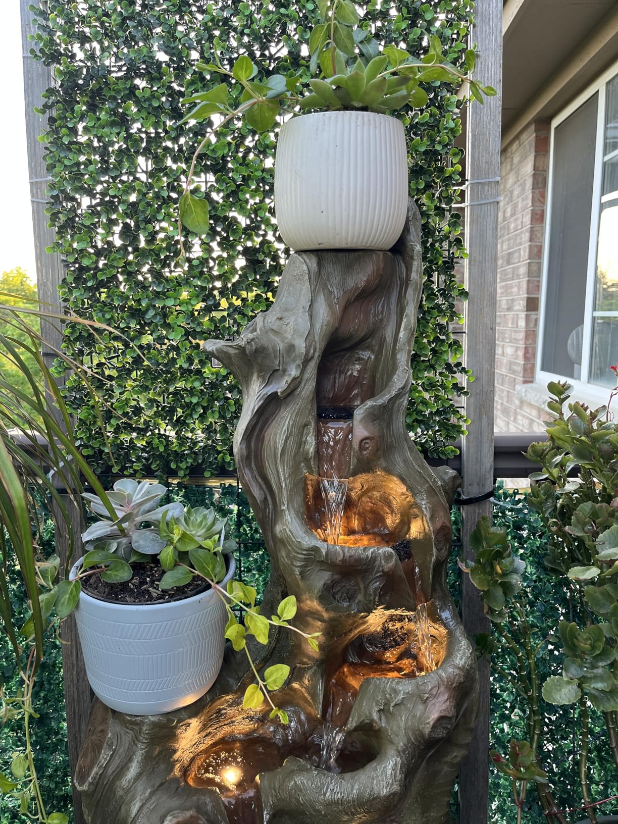 Sunlinua Water Fountain Outdoor 5-Tiers Large Cascading Realistic Tree Trunk Natural Waterfall Outdoor Fountains Resin Imitation Wood with LED Lights for Garden, Patio, Porch customer photo 2