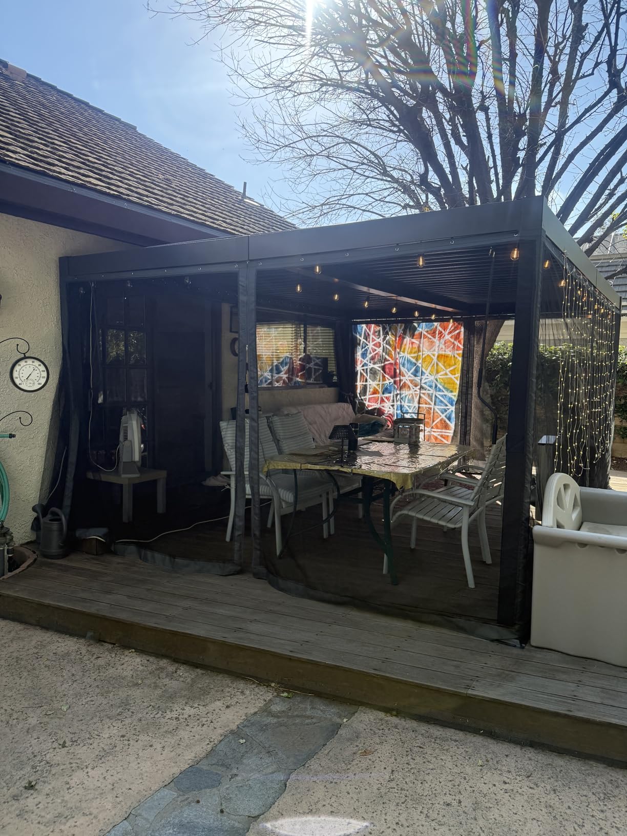 12' x 16' Louvered Pergola, Outdoor Pergola with Curtains & Netting, Metal Patio Pergola with Adjustable Louvers Roof and Gutter System, Metal Hardtop Gazebo for Patio, Deck, Garden, Yard, Dark Gray customer photo 1
