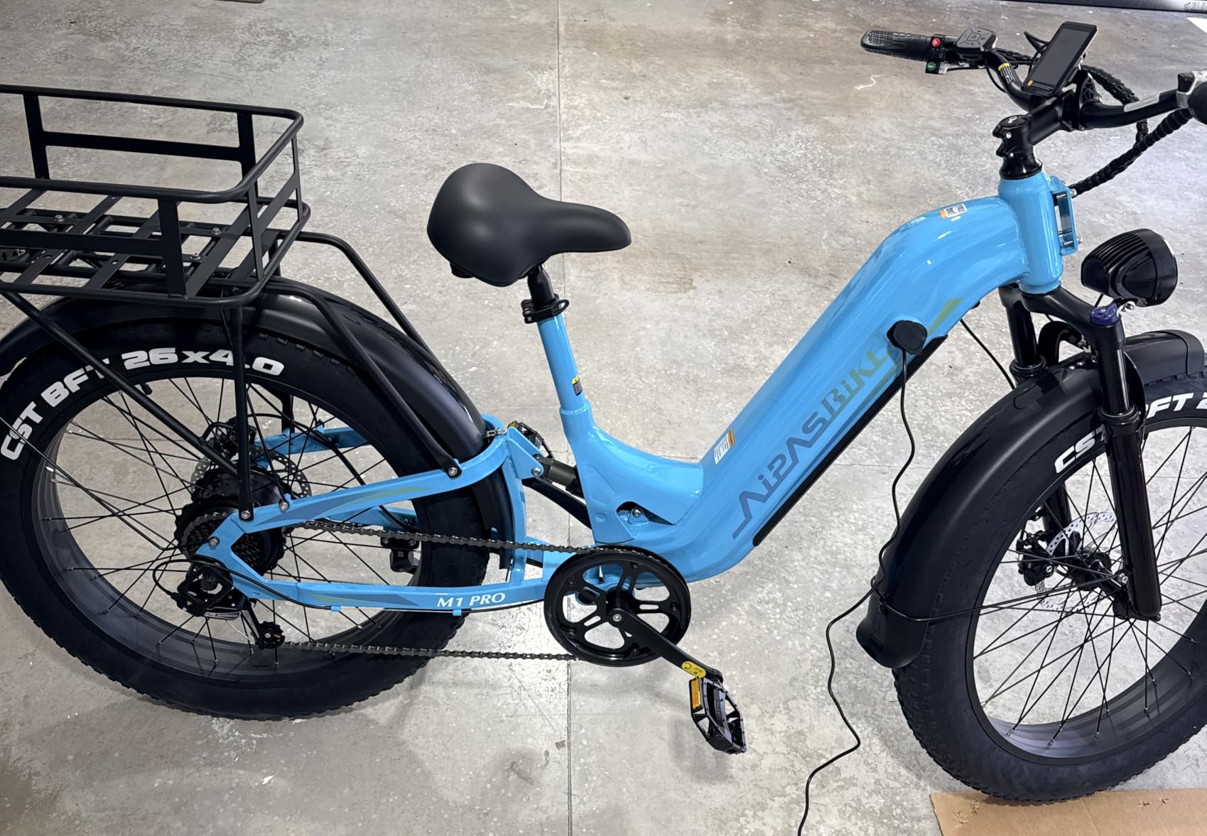 Aipas M1 Pro Electric Bike, 1800W Peak Motor Electric Bike for Adults, 26'' x 4.0'' Fat Tire Ebike, 48V 17.5Ah Electric Mountain Bike, 36MPH, 85 Miles Electric Bicycle, 7 Speed, 110NM with Rear Basket customer photo 2