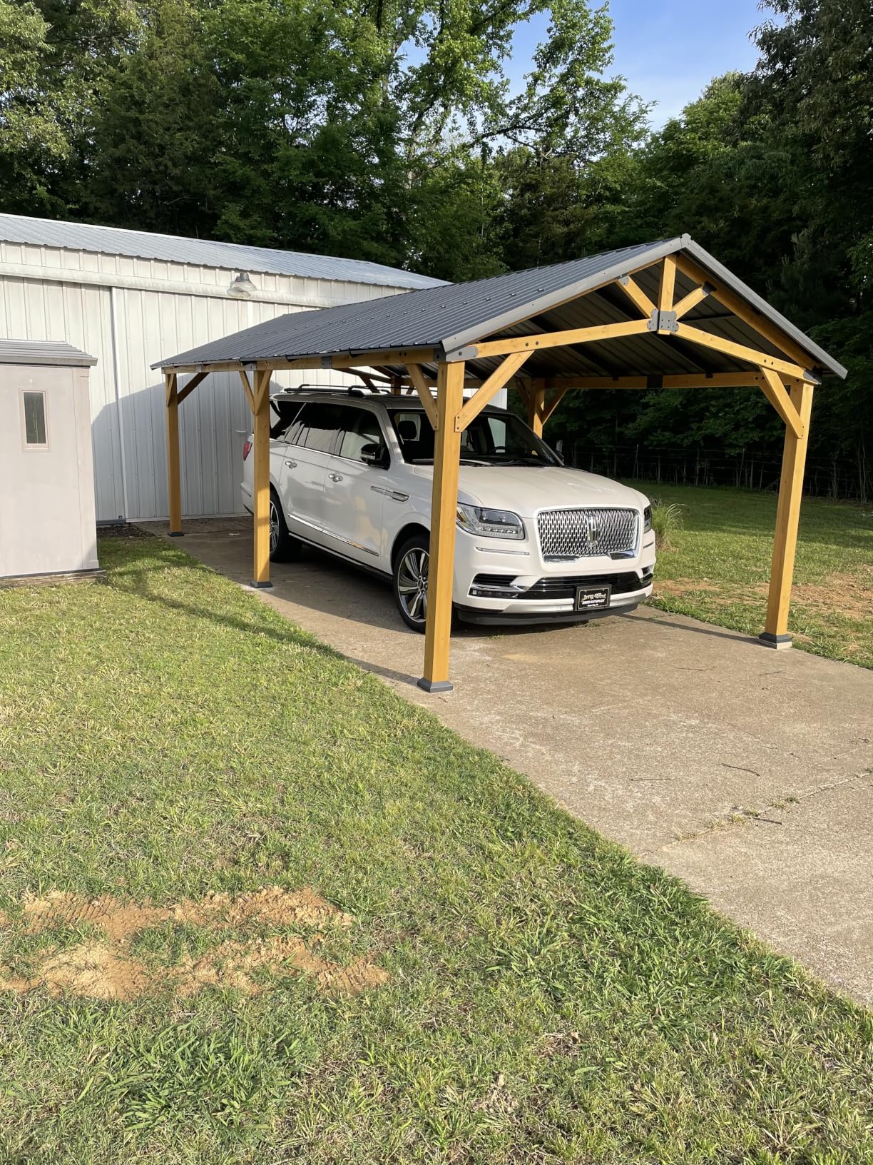 Jocisland 20x20x9.2 FT Cedar Wood Carport for 2 Cars, Heavy Duty Canopy Carport with Sloped Galvanized Steel Roof for All Weather, Permanent Shelter for Full-Sized Pickup Truck, Boat & Tractor customer photo 1
