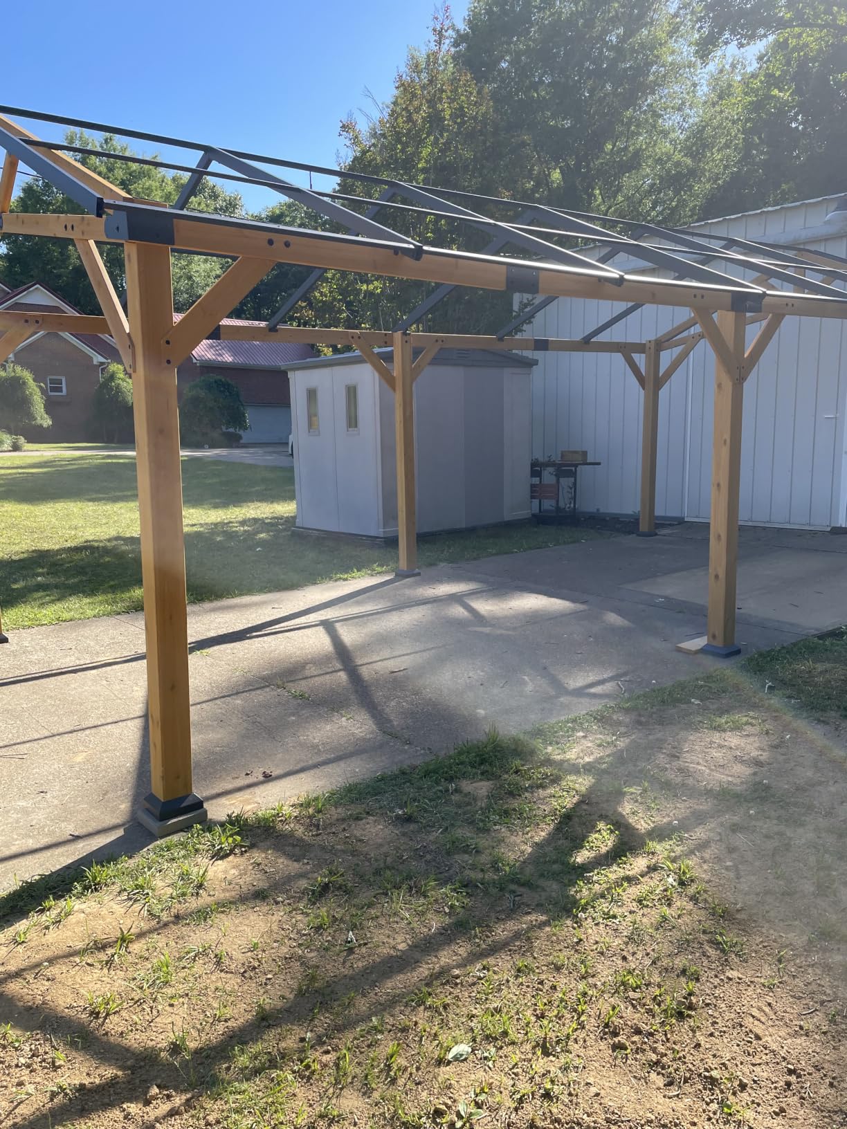 Jocisland 20x20x9.2 FT Cedar Wood Carport for 2 Cars, Heavy Duty Canopy Carport with Sloped Galvanized Steel Roof for All Weather, Permanent Shelter for Full-Sized Pickup Truck, Boat & Tractor customer photo 2