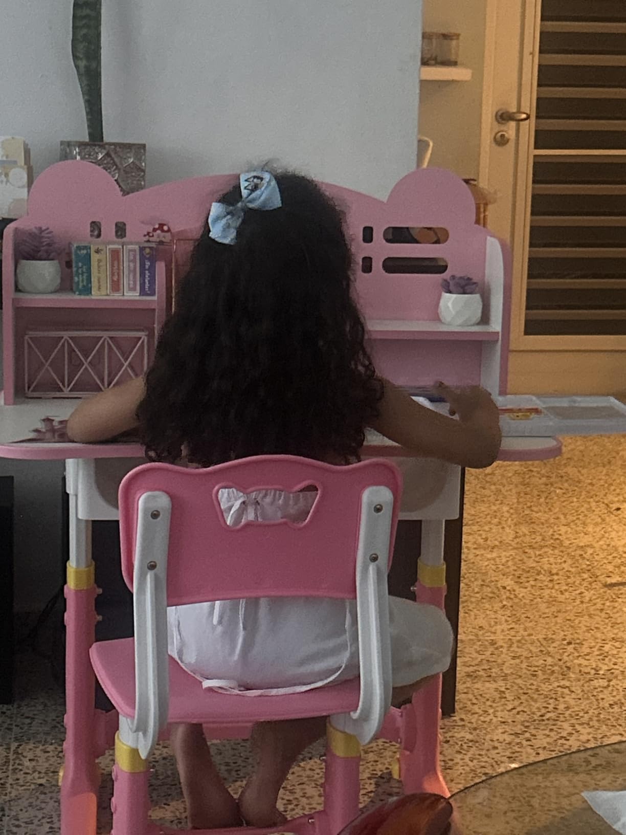 Kids Desk and Chair Set, Height Adjustable Child's School Study Writing Tables, Kids Desk with Bookstand and Storage Drawer, Widened Desktop with Desktop for Boys and Girls (Pink-F) customer photo 1