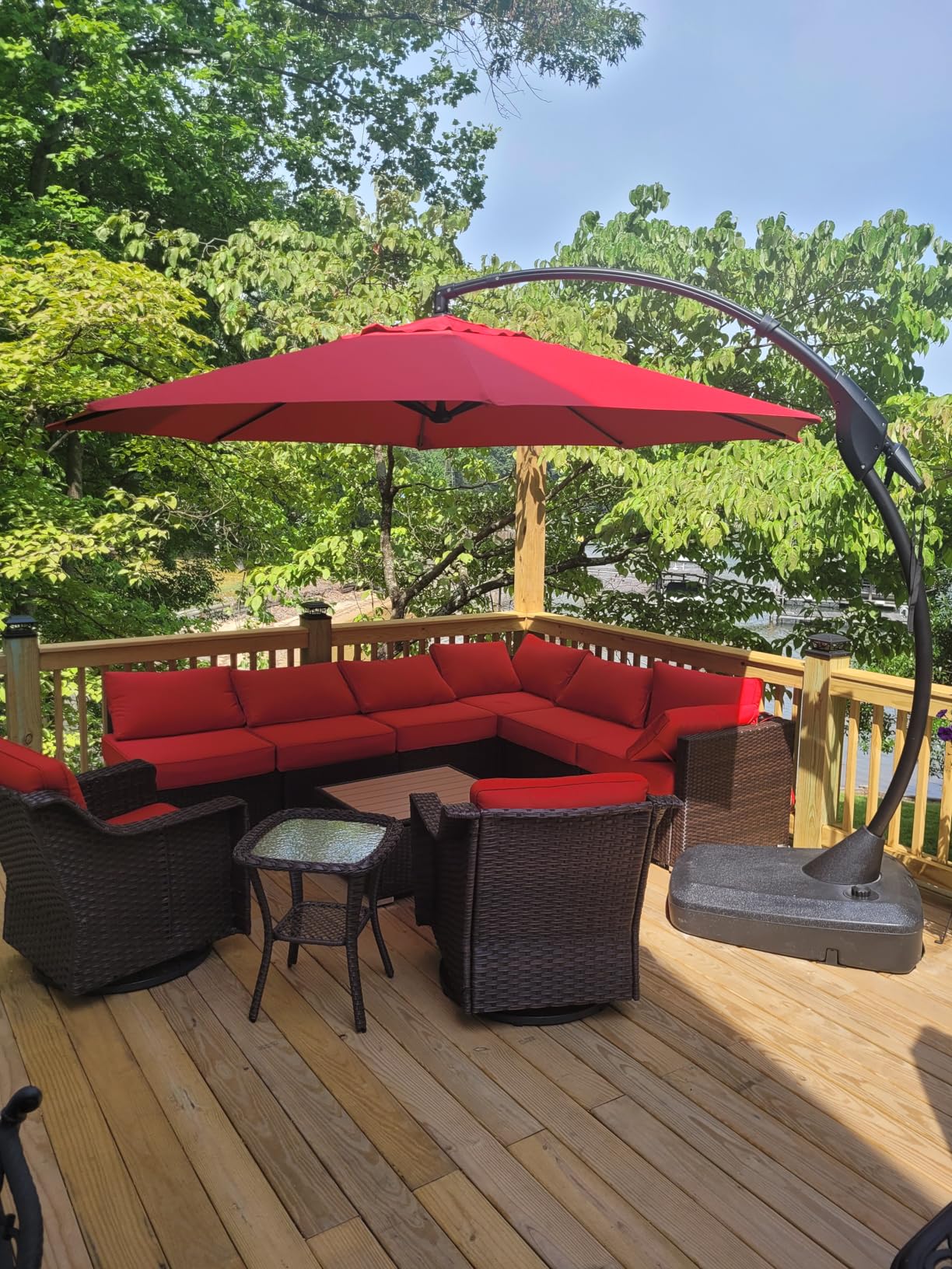 Grand patio 12 FT Sunbrella Cantilever Umbrella with Base Outdoor Aluminum Offset Umbrella with Tilt Adjustment (Flax, 12 FT-SUNBRELLA) customer photo 2