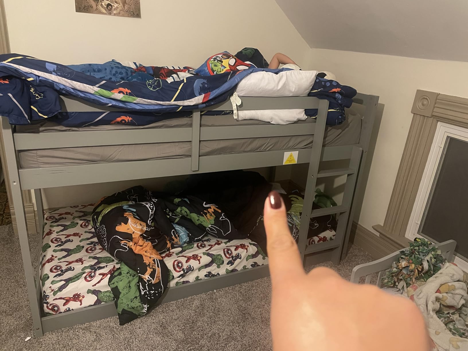 Low Bunk Bed Twin Over Twin, Solid Wood Floor Bunk Bed Frame with Ladder & Safety Guardrails, Twin Bunk Beds for Kids Boys and Girls, Saving Space, No Box Spring Needed, Gray customer photo 2