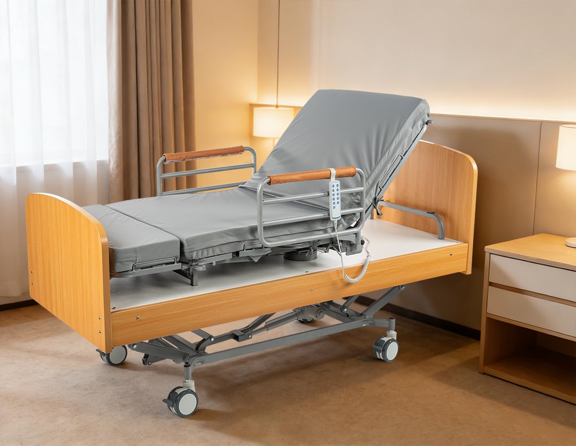 Hospital Bed with 3 Electric Functions, Ultra Low Electric Medical Bed with 6