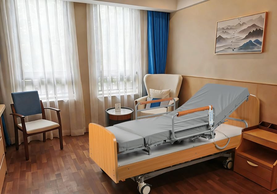 Real Relax Premium 3 Function Full Electric Hospital Bed (with Mattress), Ultra Low Electric Medical Bed with 6