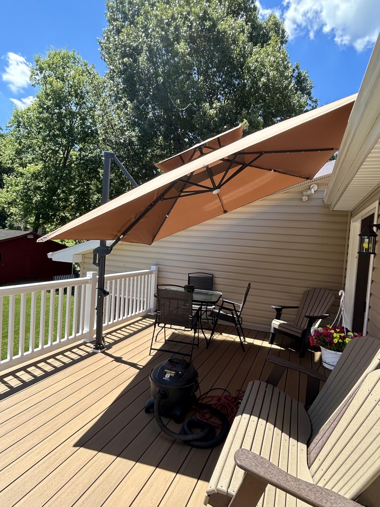 Best Choice Products 12x12ft LED Cantilever Patio Umbrella w/Base Included & 360 Degree Rotation, Large Solar Offset Hanging Outdoor Sun Shade for Deck, Backyard Table w/Stand & Lights - Tan customer photo 1