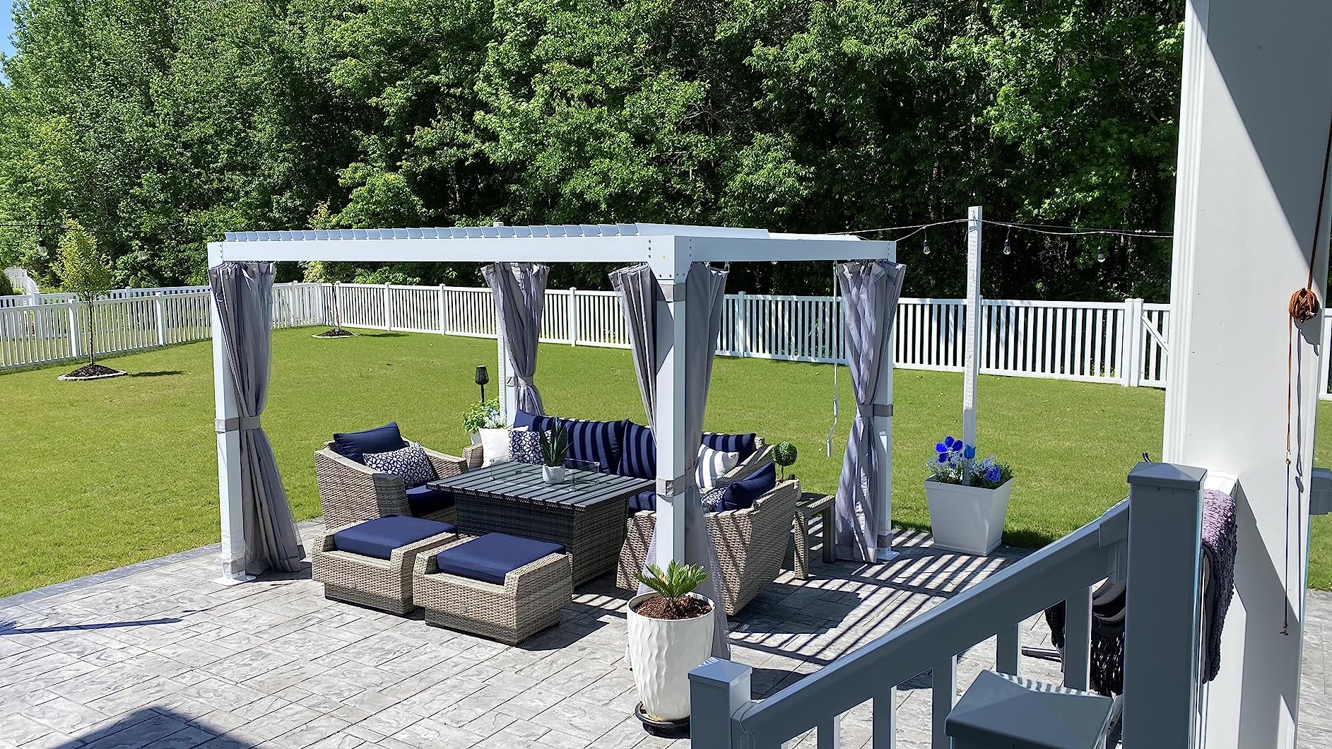 MELLCOM Electric Retractable Pergola 10x13, Aluminum Motorized Louvered Pergola, 2 Independent Adjustable Louvers, Integrated Drainage System, Dark Gray customer photo 1