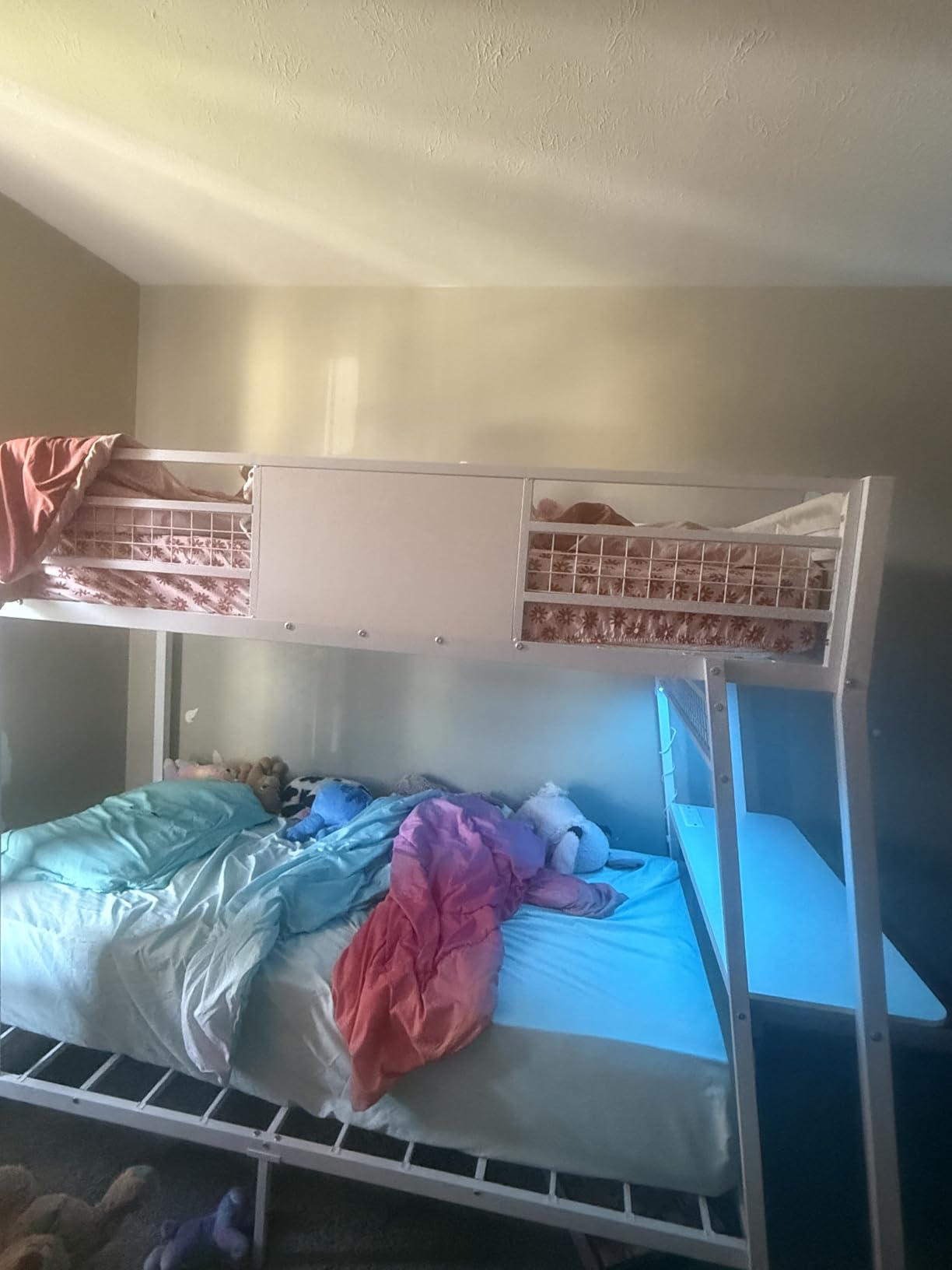 HAUOMS Bunk Bed for Small Space, Twin Over Twin Bunk Beds with Desk, Power Outlets, RGB LED Lights, Storage, Metal Beds with Safety Guardrail & Ladders, No Box Spring Needed (White, Twin) customer photo 2