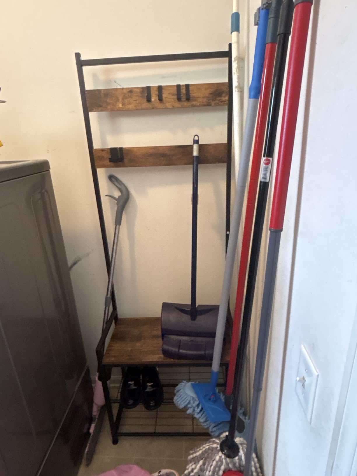 Hall Tree with Shoe Storage Bench - Entryway Bench with Coat Rack and Hooks - 3-in-1 Small Hall Tree for Entry Way, Entrance, Hallway, Doorway, Front Door, Mudroom, Small Space - Rustic Brown customer photo 2