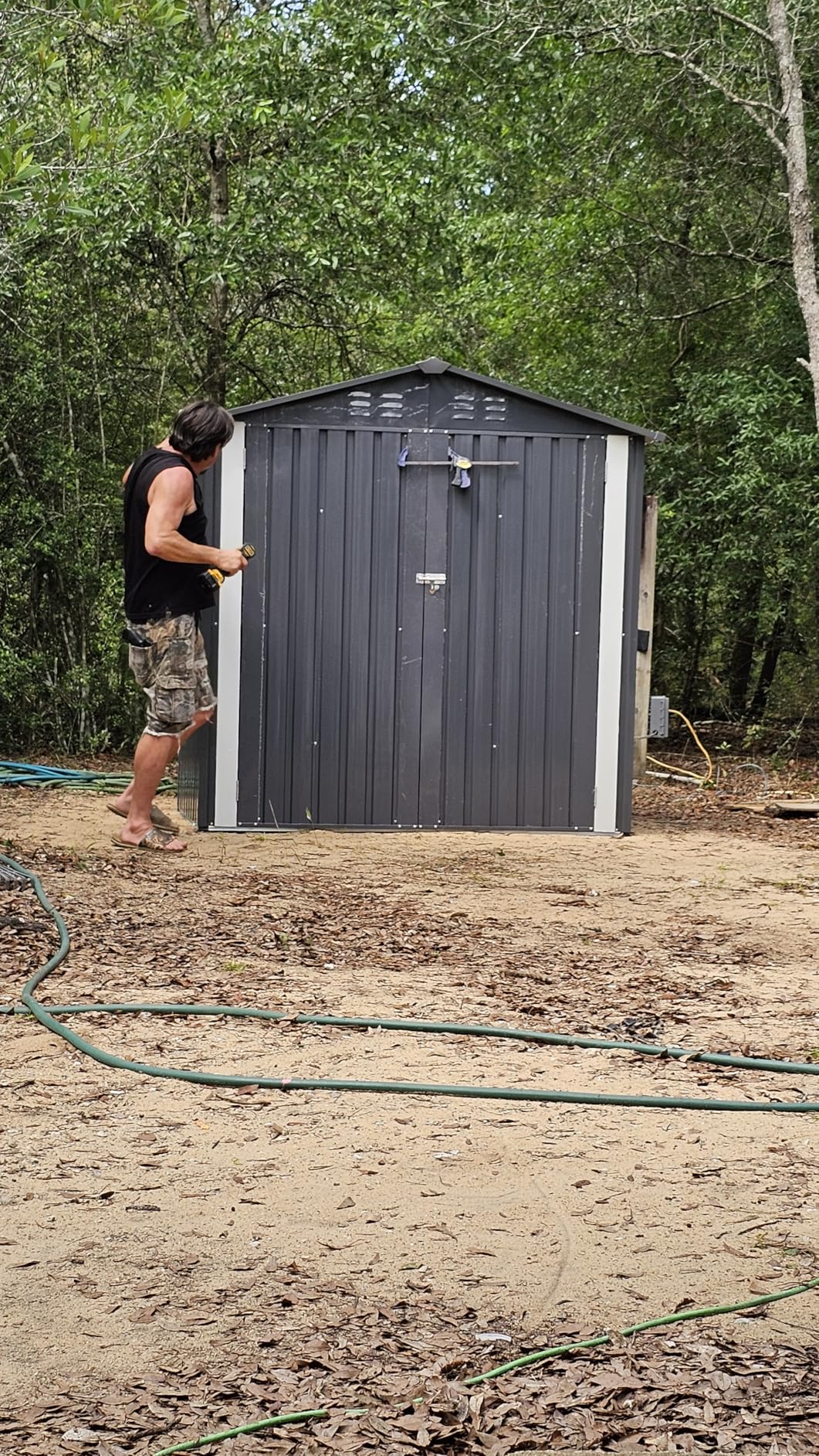 COMHOMA Shed Outdoor Storage Shed Metal, Lockable Doors Tool Sheds with Sloping Roof, Steel Garden Shed with Air Vent for Backyard, Patio, Lawn, Poolside (Brown, 6'x4') customer photo 1