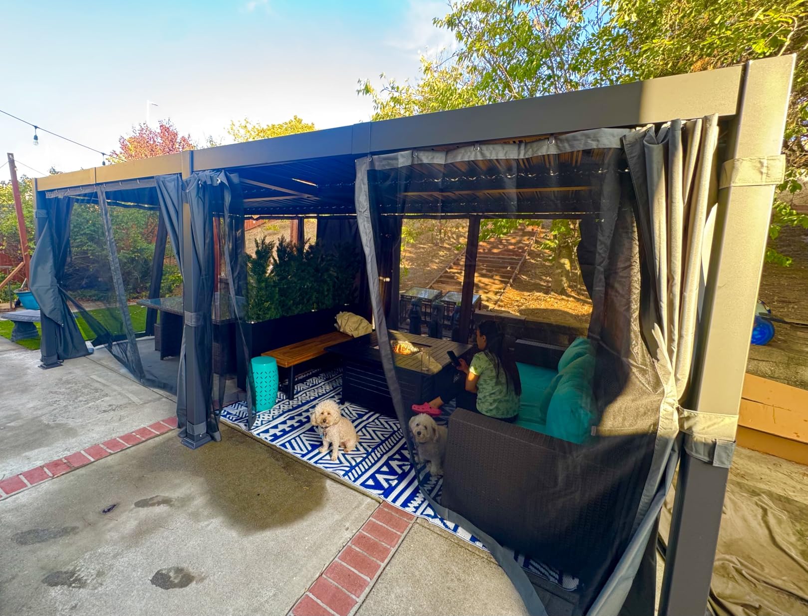 Airwire 12'x20' Louvered Pergola, Outdoor Pergola with 2 Independent Adjustable Roof and Drainage System, Aluminum Pavilion with Curtains & Netting, Hardtop Gazebo for Patio, Deck, Garden, Gray customer photo 2