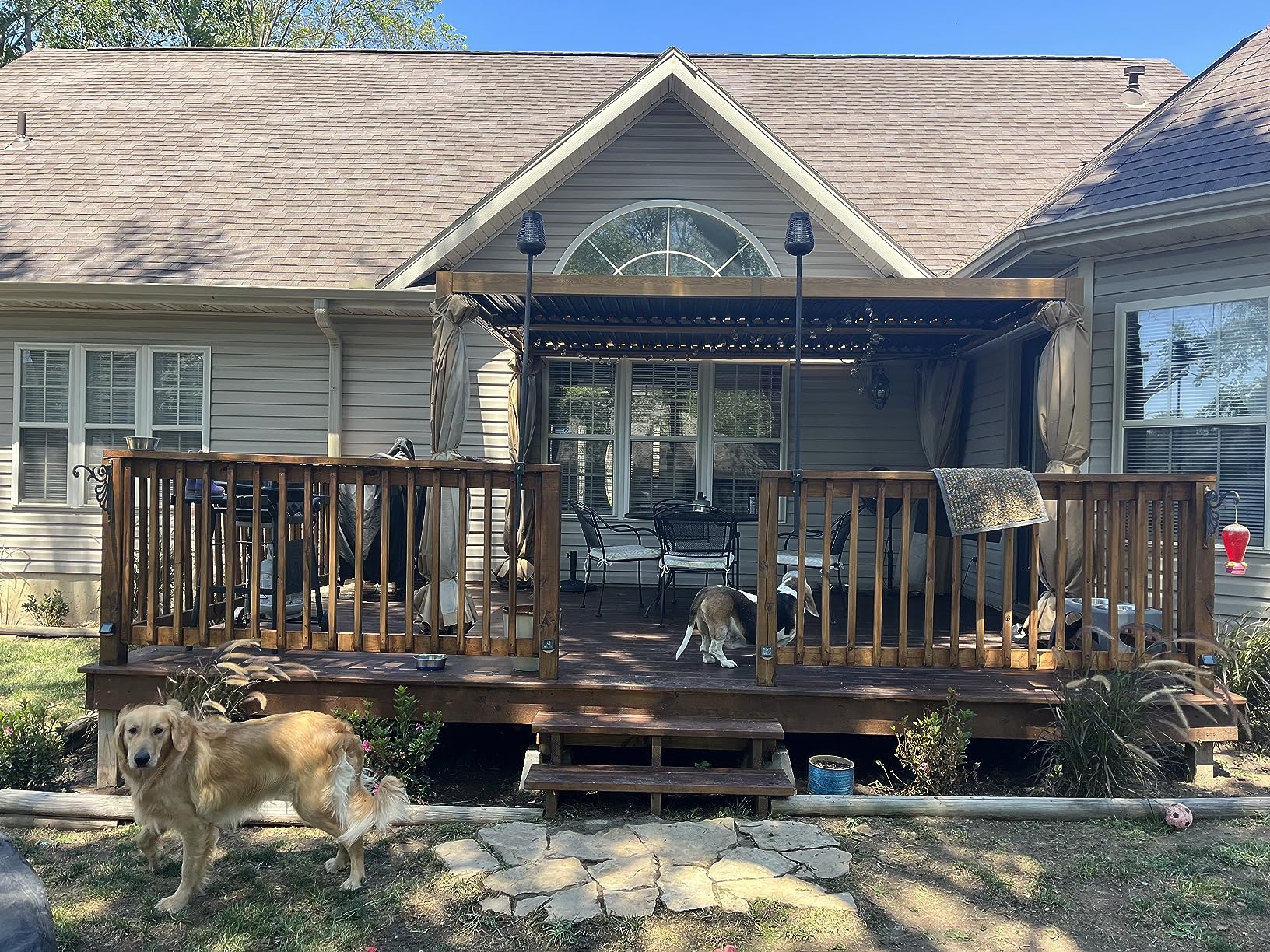 HAPPATIO Louvered Pergola 10' x13' Outdoor, Woodgrain-Look Aluminum Frame with Adjustable Rainproof Roof, Patio Pergola with Curtains and Mosquito Nets, Aluminum Frame for Patio, Backyard, Deck customer photo 1