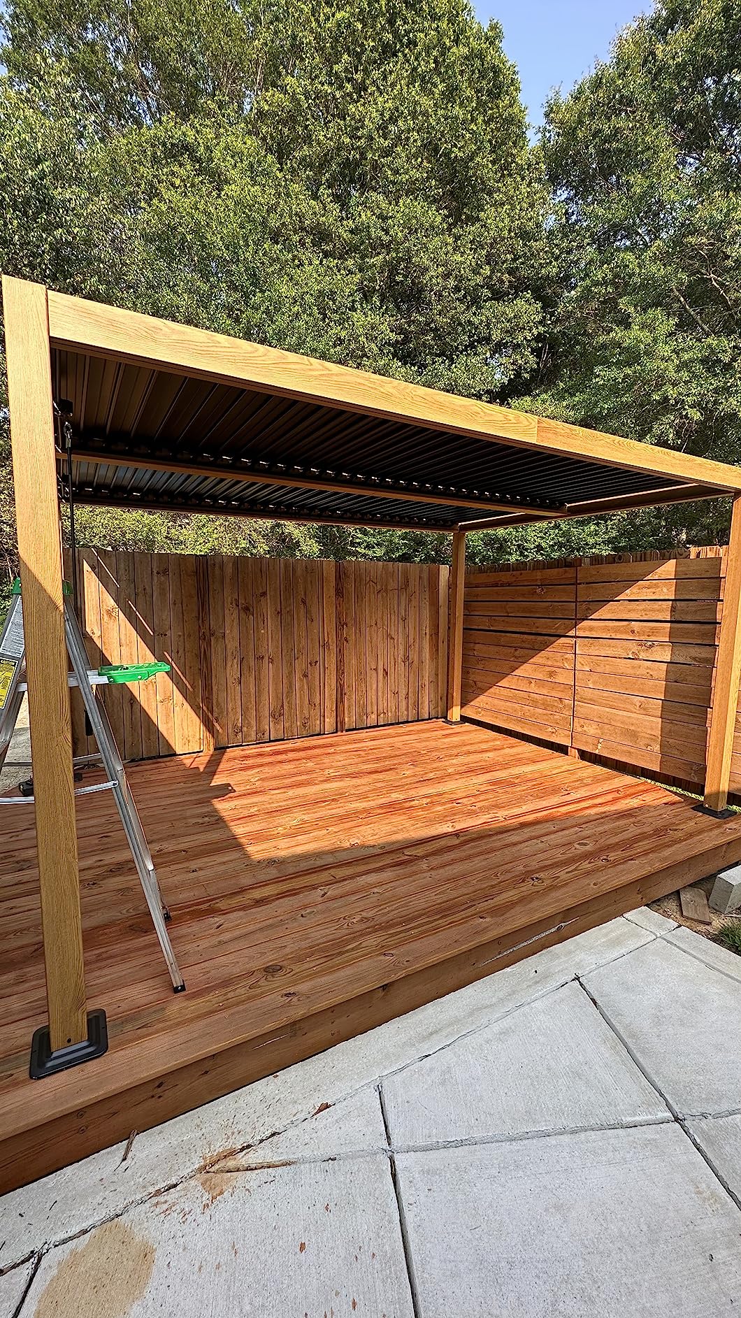 HAPPATIO Louvered Pergola 10' x13' Outdoor, Woodgrain-Look Aluminum Frame with Adjustable Rainproof Roof, Patio Pergola with Curtains and Mosquito Nets, Aluminum Frame for Patio, Backyard, Deck customer photo 2