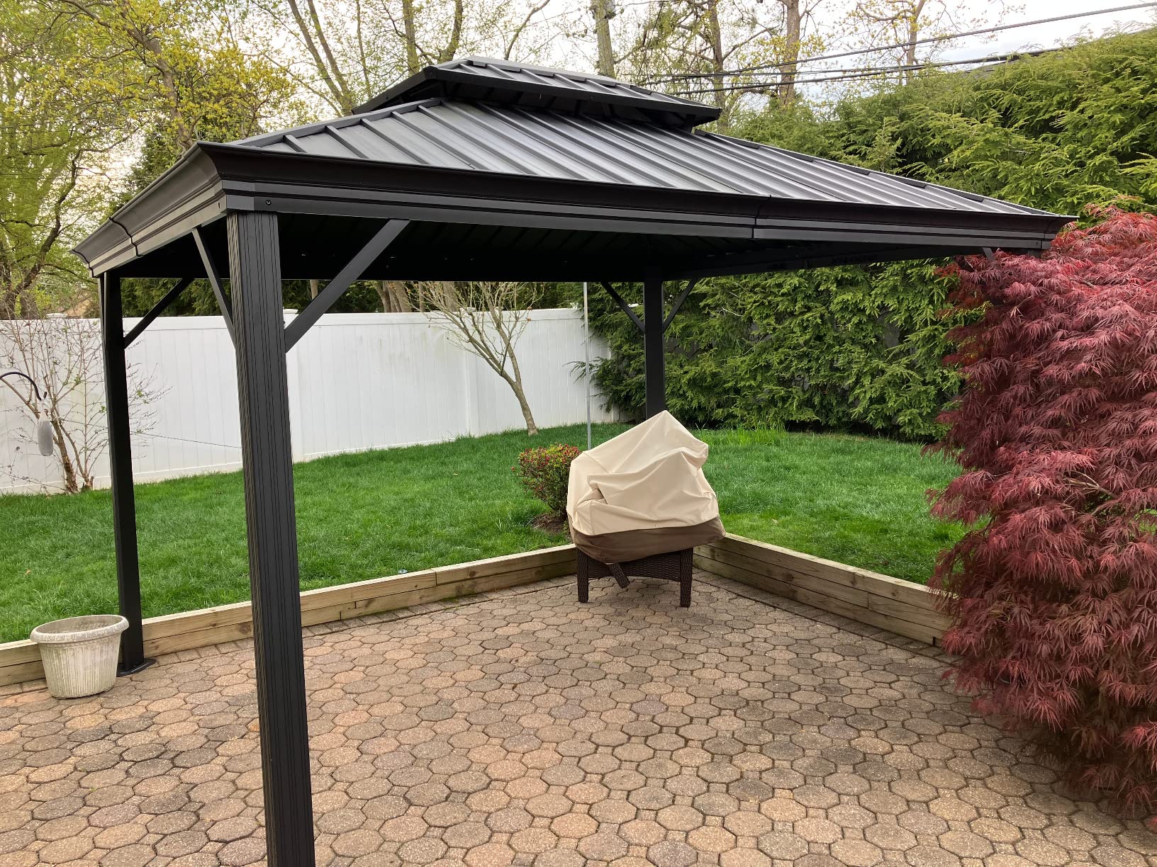 HAPPATIO 10'x12' Outdoor Hardtop Gazebo, Aluminum Gazebo with Double Galvanized Steel Roof, Curtains and Netting for Patio, Backyard, Deck, Lawn, Easy Assembly (Grey) customer photo 2