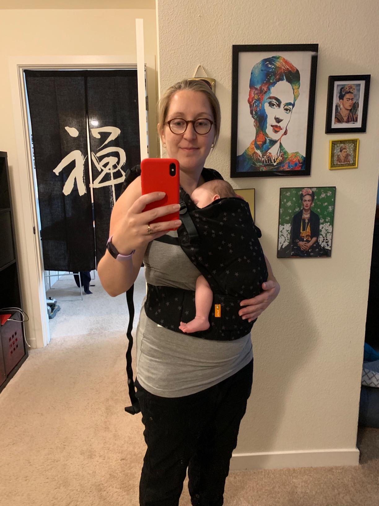 Baby Tula Linen Free-to-Grow Baby Carrier - Adjustable, Comfortable, Newborn to Toddler Carrier - Ergonomic Fit for 7lbs to 45lbs - Back & Front Carry Options - Basil customer photo 1