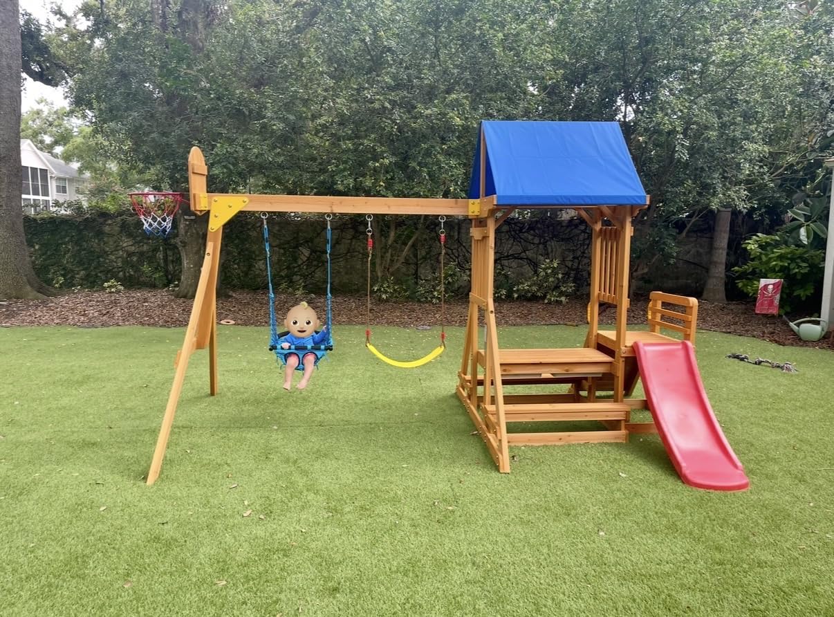SUNIBOXI Wooden Swing Sets with Monkey Bars customer photo 2