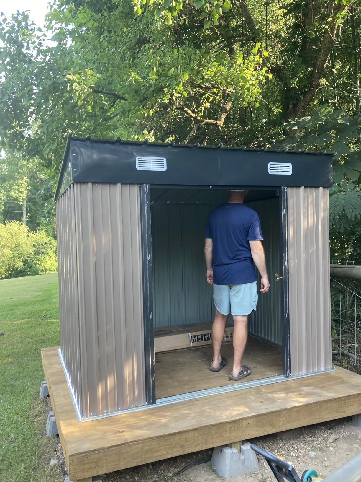 Aoxun 14x12 FT Large Outdoor Storage Shed, Galvanized Metal Shed with 2 Lockable Tall Doors & Sloped Roof, Heavy Duty Utility Tool Storage House for Patio, Garden, Backyard, Lawn (Brown) customer photo 1