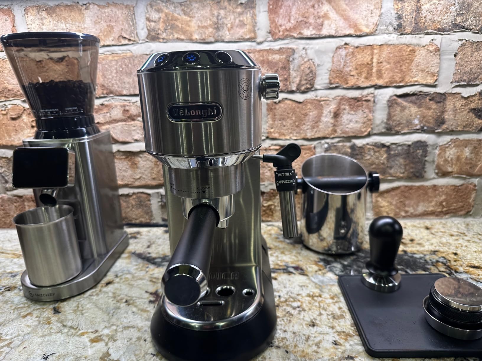 AMZCHEF Commercial Flat Burr Coffee Grinder, All-Metal Chamber Electric Espresso Grinder for Home, 90 Precise Settings, Anti-Static, Stainless Steel Housing, LED Panel, Silver customer photo 1