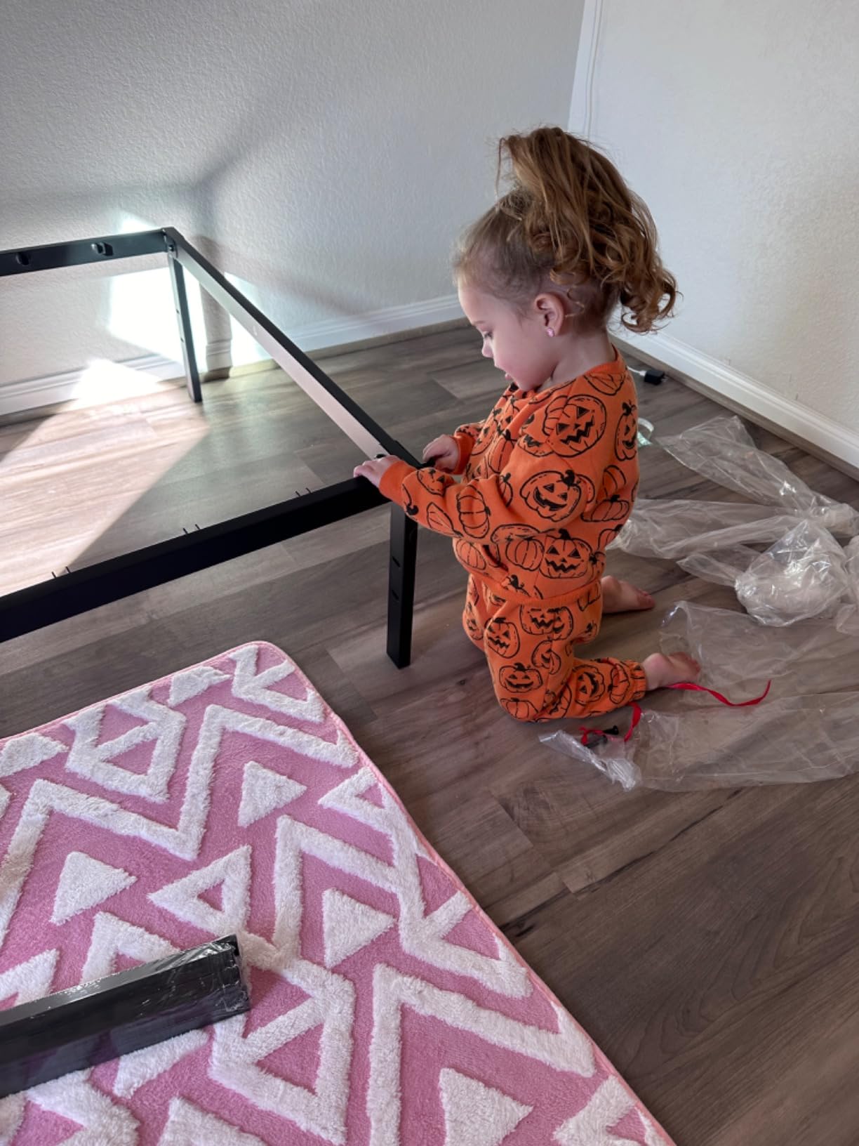 DUMOS Metal Bunk Bed Frame Twin Over Twin with Ladder and High Guardrail, Heavy-Duty Metal Slats Support, Under-Bed Storage Space, No Box Spring Needed, Noise Free, Black customer photo 1