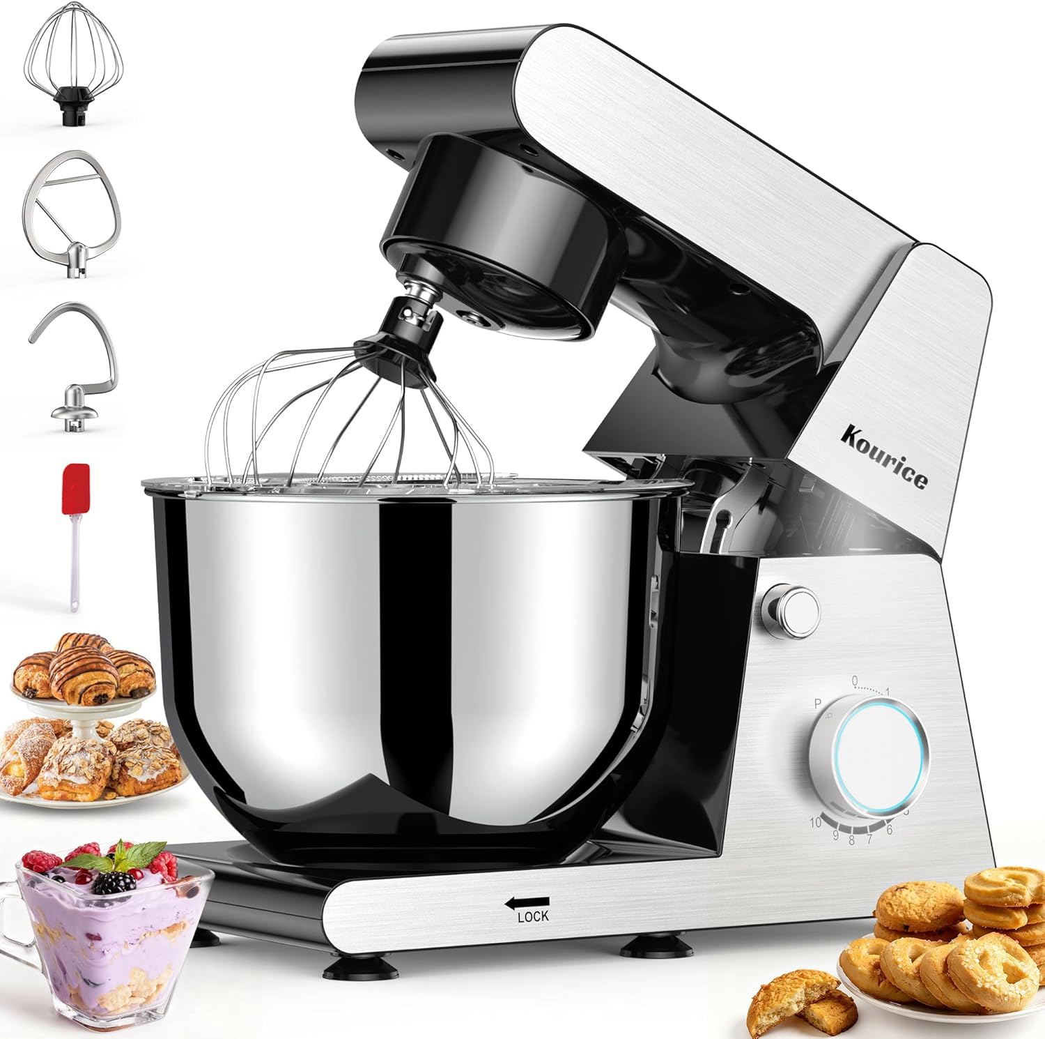 6.5QT Tilt-Head Stand Mixer, Heavy Duty Pro 10-Speed Electric Mixer, Stainless Steel Cladding & Bowl with Dough Hook, Wire Whisk and Flat Beater for Home Baking, Bread, Cake, Pizza Dough customer photo 1