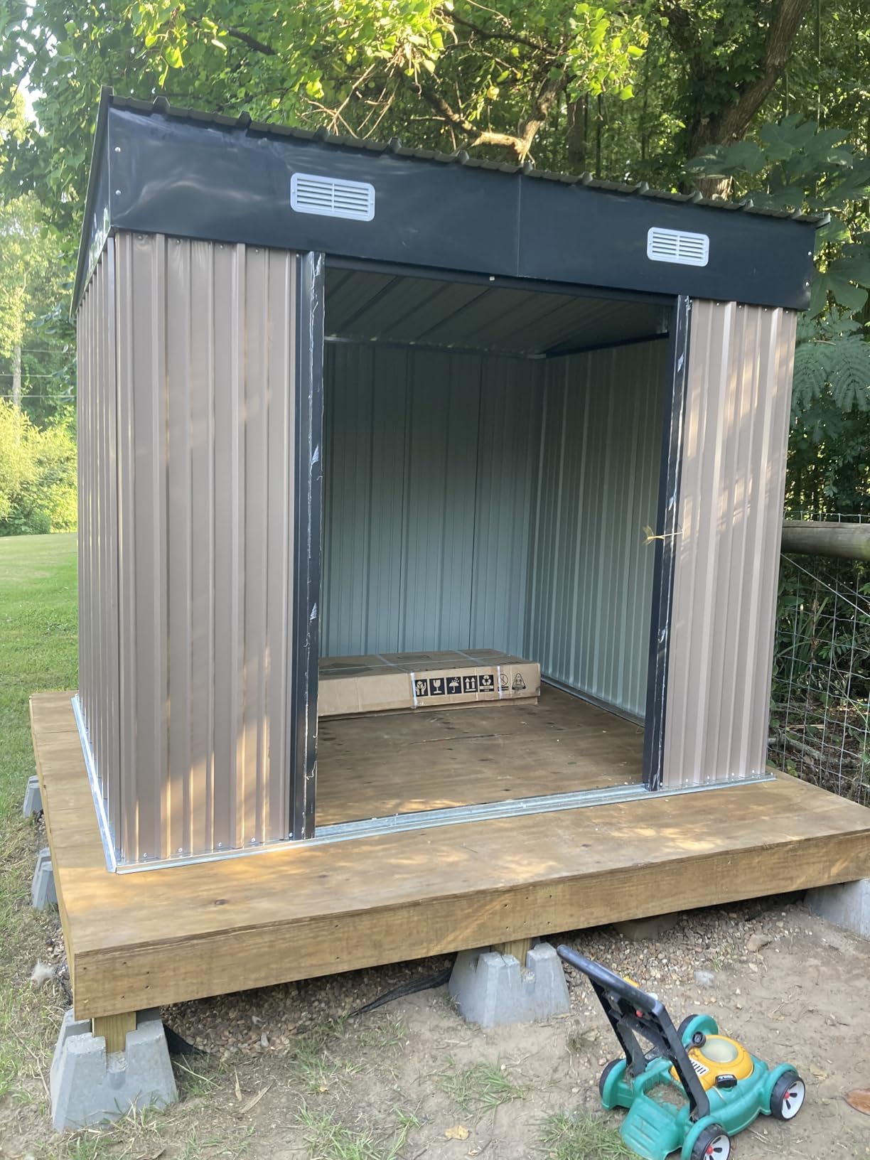 Aoxun 12 x 10FT Outdoor Storage Shed with Double Hinged Large Door Metal Sheds Outdoor Storage for Garden Utility Garden Shed with Lockable Door & Sloped Roof, Backyard, Patio and Backyard, Brown customer photo 2