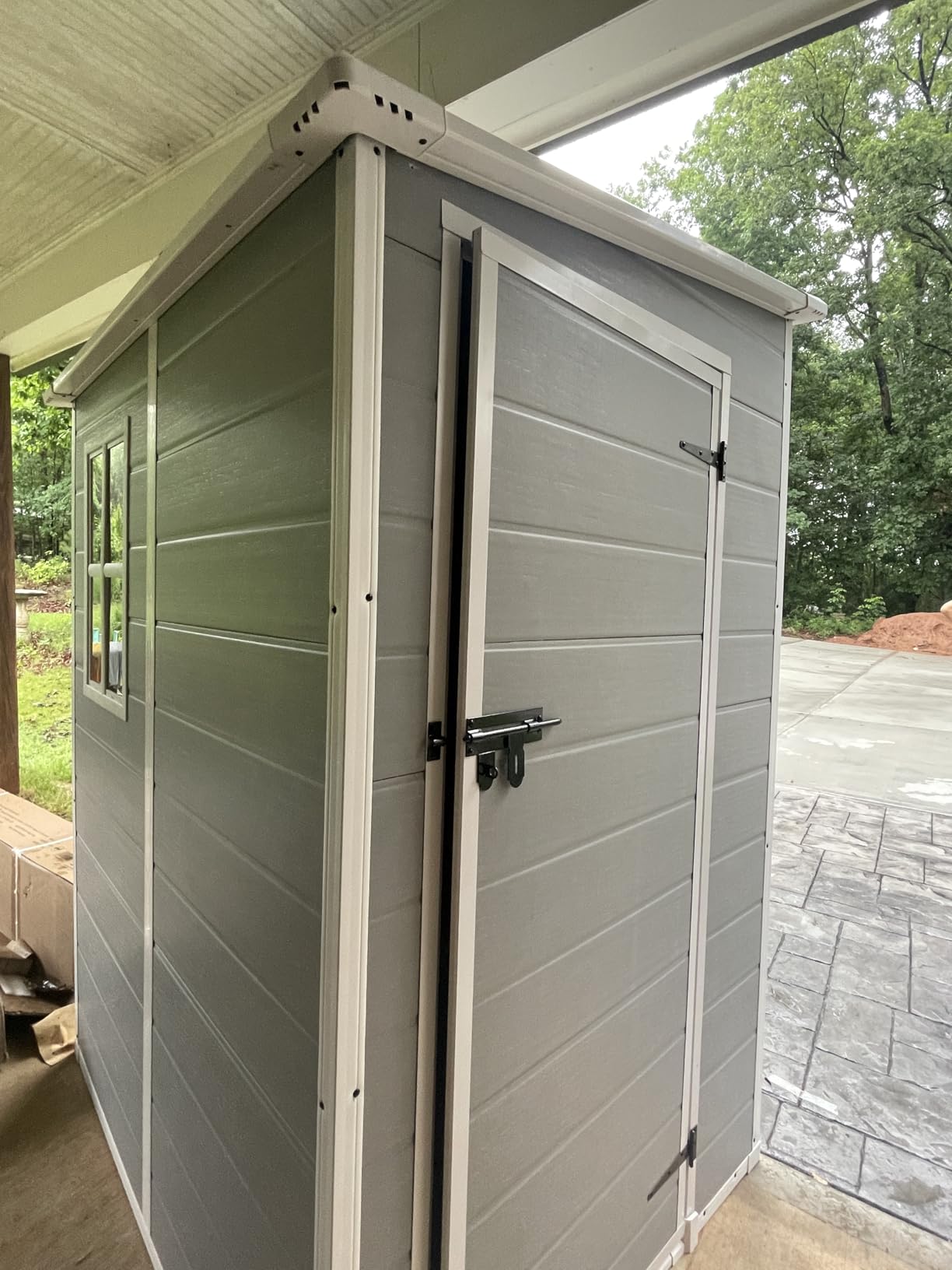 Patiowell 6 x 4 FT Plastic Outdoor Storage Shed with Floor, Resin Outside Sheds with Window, Garden Tool Shed with Lockable Door for Patio Storage, Backyard, Light Gray customer photo 2