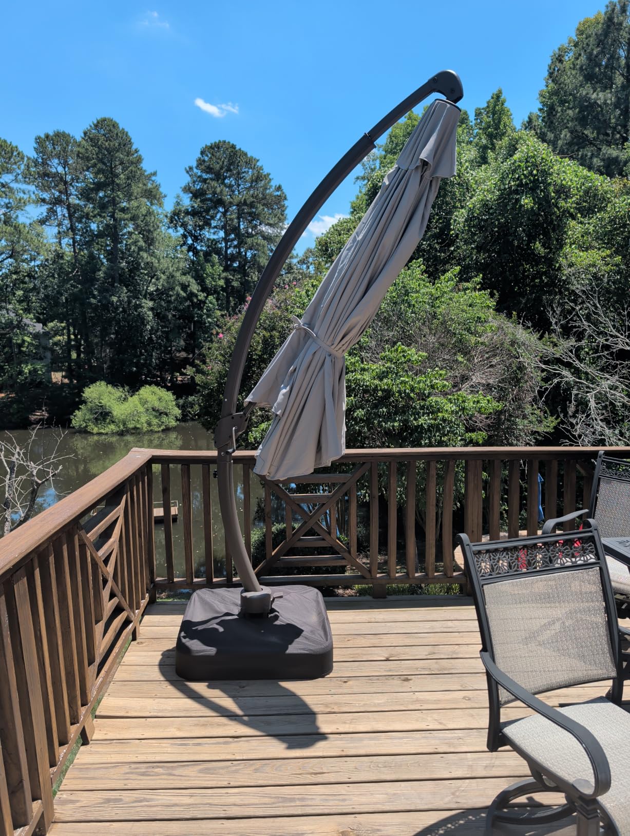 Kingdura 12ft Offset Cantilever Patio Umbrella with Base Included, Large Round Aluminum Outdoor Umbrella, 360 Degree Rotation & Infinite Tilt, Heavy Duty Frame for Deck Pool Backyard, Lake Blue customer photo 1
